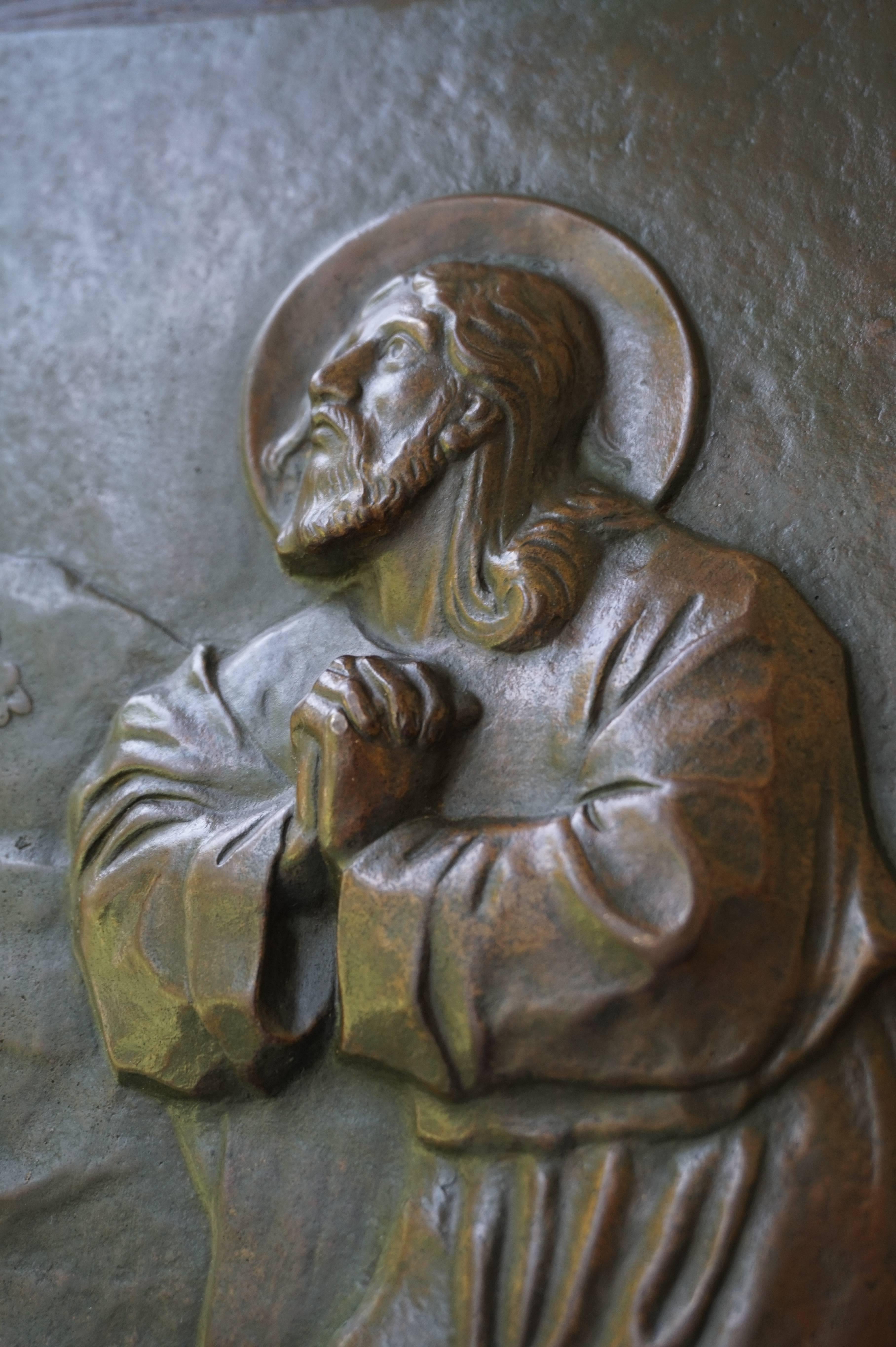 Stunning Bronze Wall Plaque in Relief of Christ Praying on the Mount of Olives 4