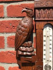 Unique Arts & Crafts Hand Carved Wall Barometer with Eagle Sculptures
