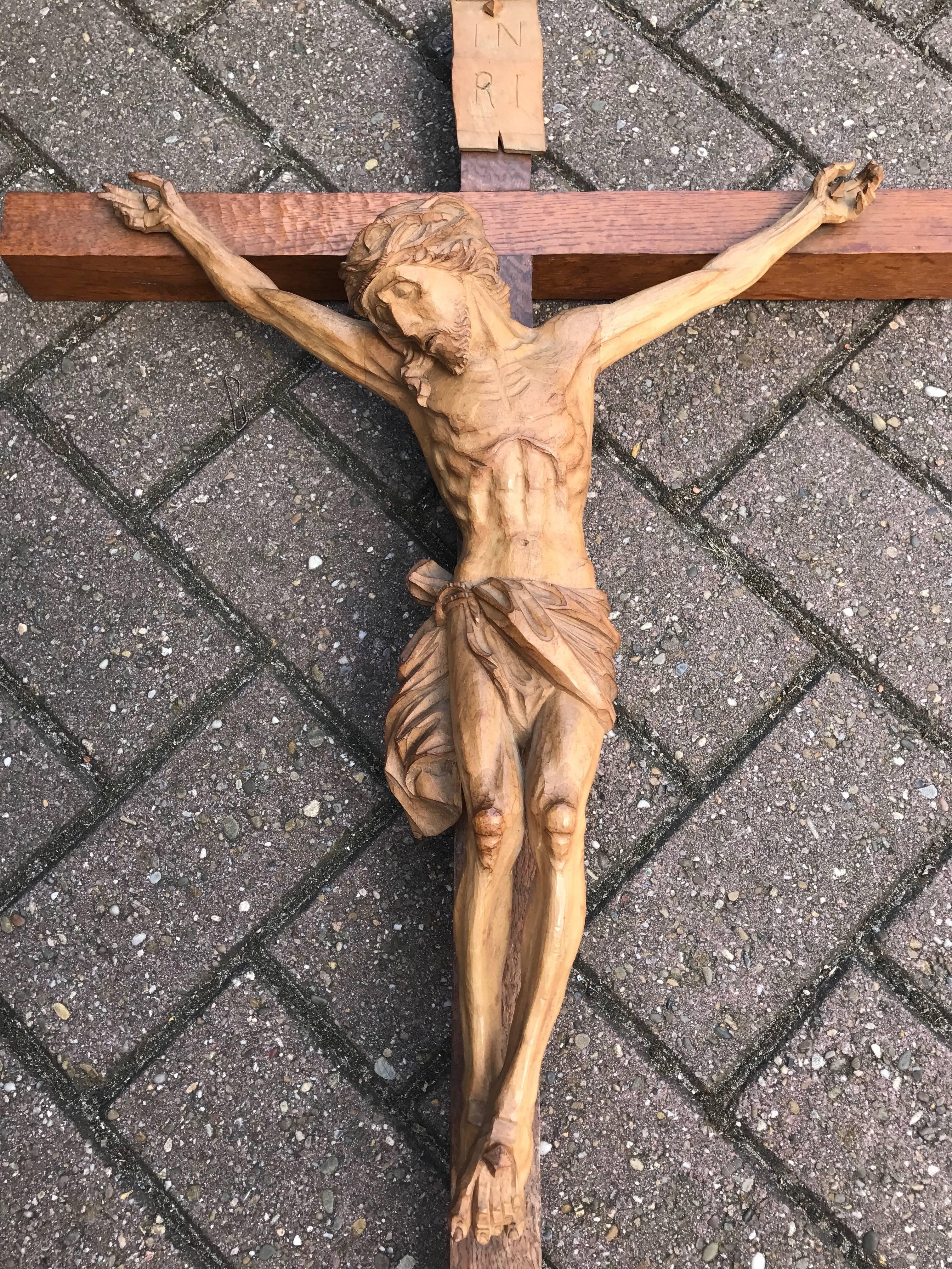 Amazing sculpture and a religious work of art. 

The suffering of Christ that radiates from this sculpture can be difficult to look at. The agony in his facial expression, the tendons on his arms and legs and the total lack of flesh on his bones