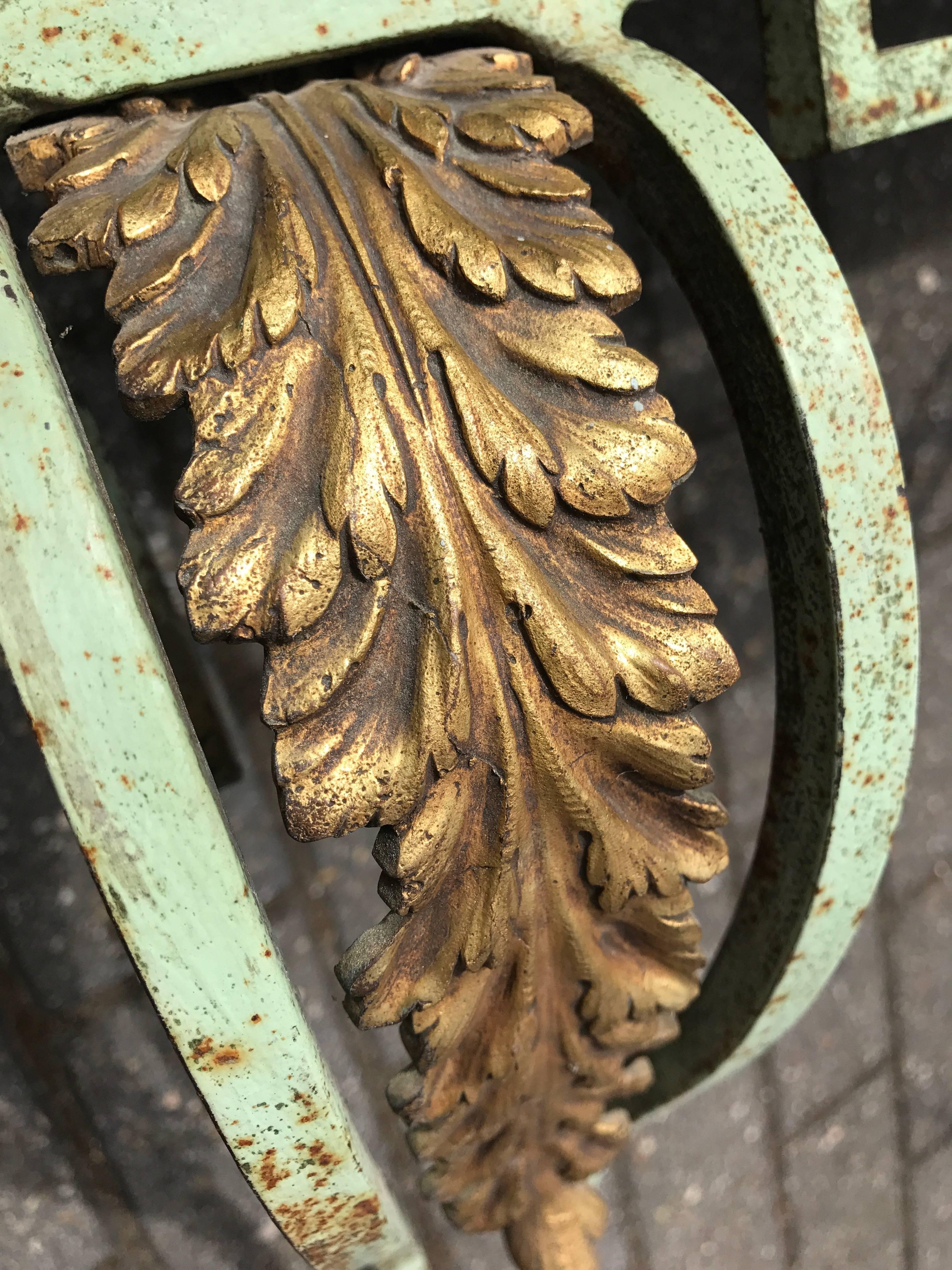 1920s French Marble Top Wrought Iron Console Table with Gilt Bronze Ornaments 2