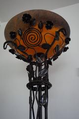 Art Nouveau Style Flower like Wrought Iron Floor Lamp & Pate De Verre Lamp Shade