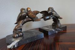 Early 20th Century Art Deco Sparrow Bookends Signed 'Balles' with Marble Base