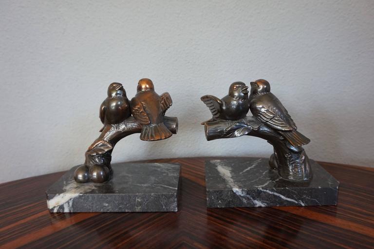 Early 20th Century Art Deco Sparrow Bookends Signed 'Balles' with Marble Base For Sale 3