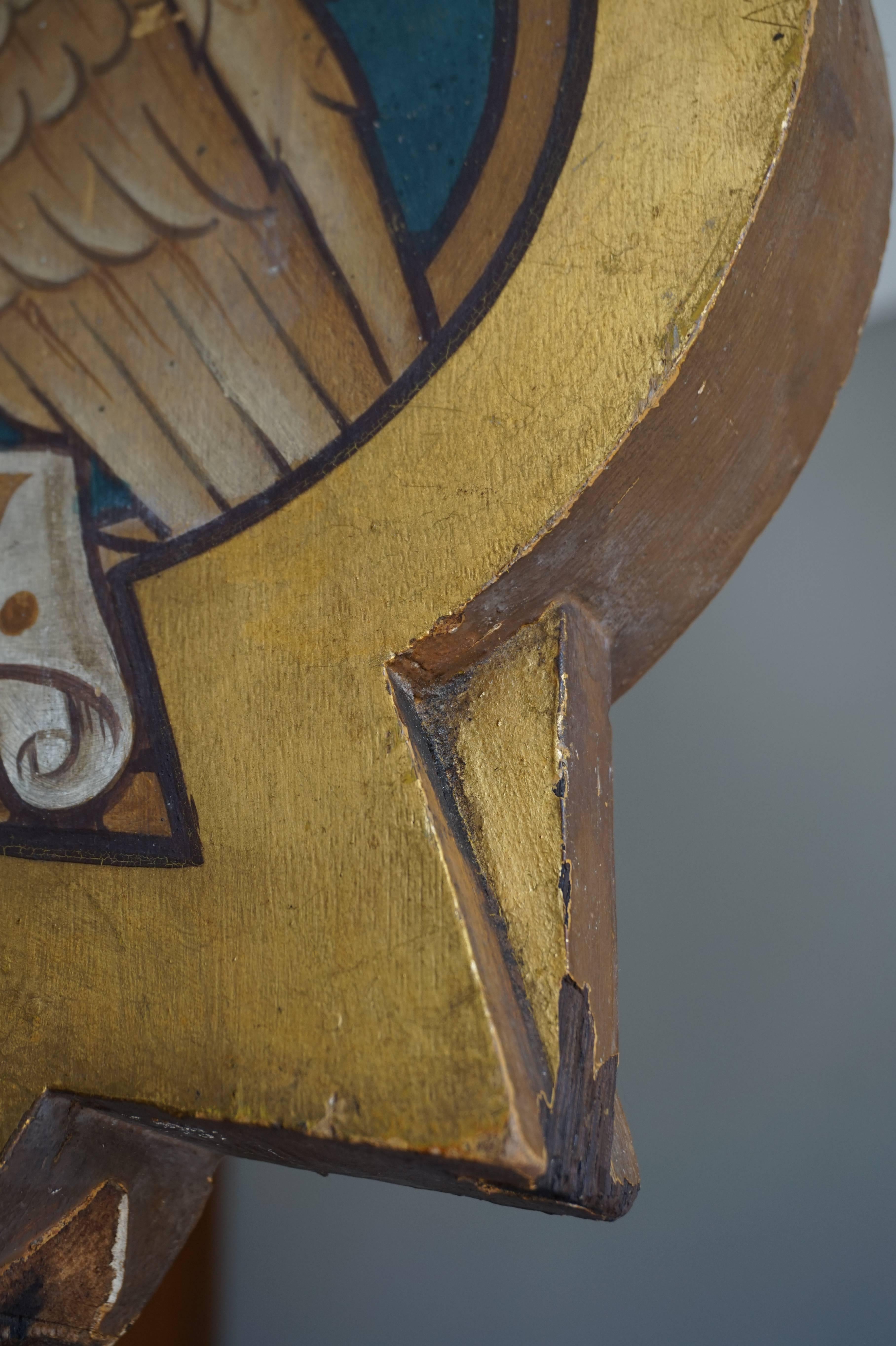 European Antique Hand Painted & Gilt Gothic Ornament Depicting the Eagle of Saint John