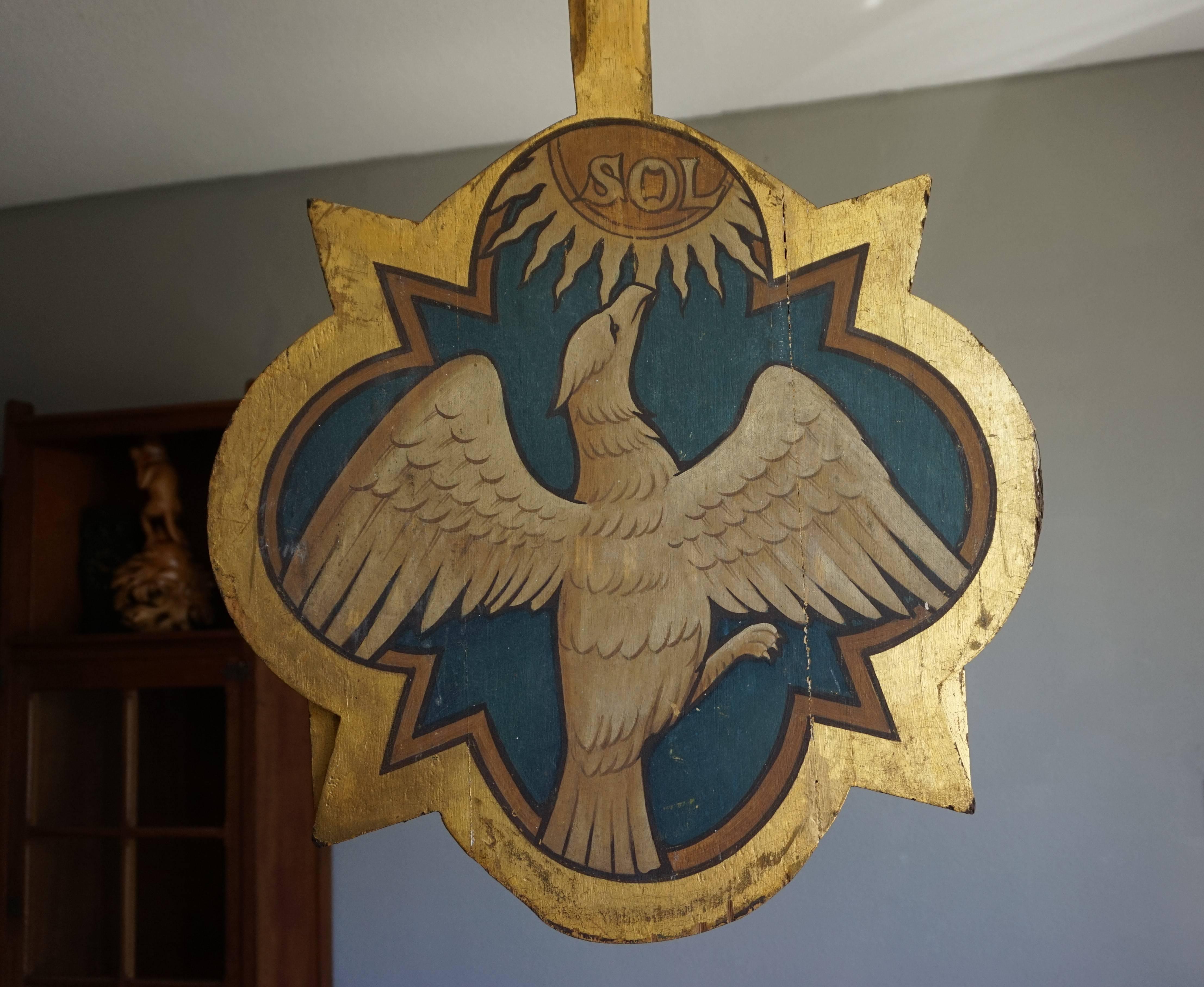 Iron Antique Hand Painted & Gilt Gothic Ornament Depicting the Eagle of Saint John