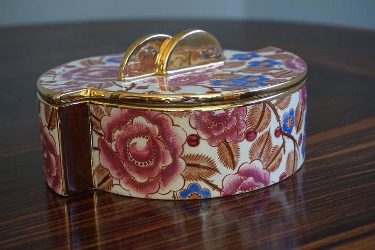 Belgian Art Deco Box with Lid by Raymond Chevalier for Boch La Louviere Floral Design For Sale