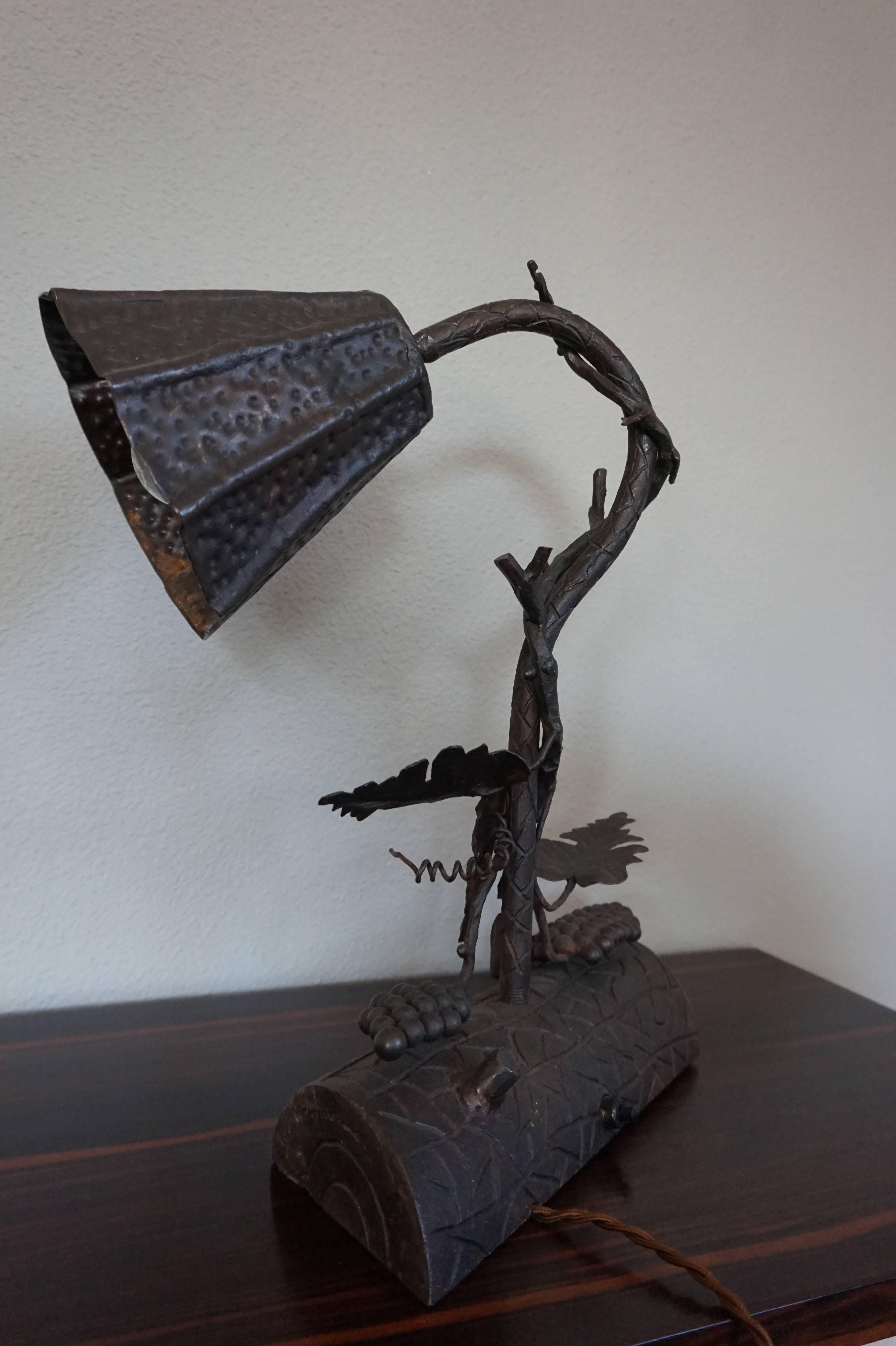 Forged in Fire Organic Arts and Crafts Wrought Iron Table or Desk Lamp Rewired For Sale 1