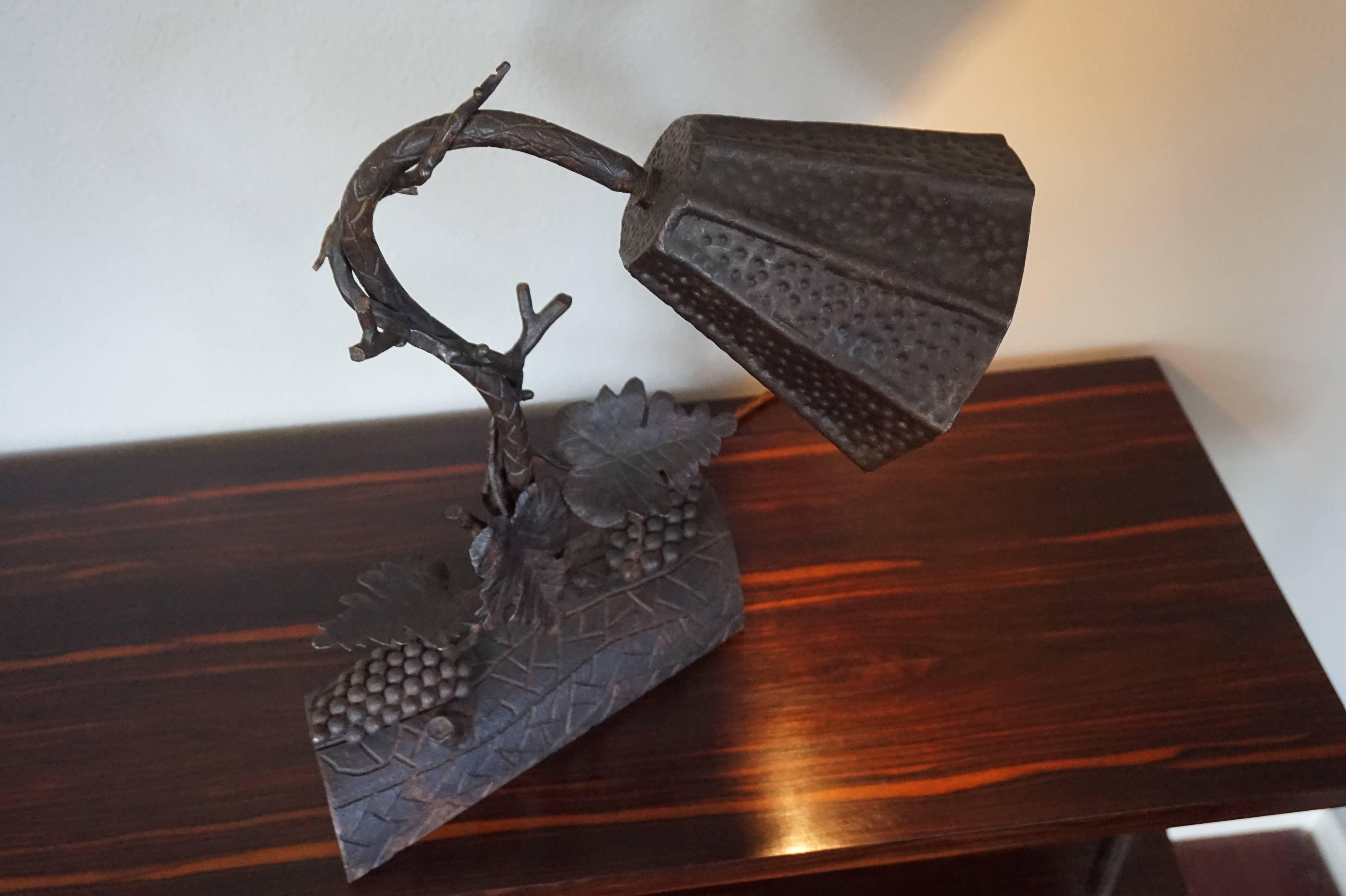 Hand-Crafted Forged in Fire Organic Arts and Crafts Wrought Iron Table or Desk Lamp Rewired For Sale