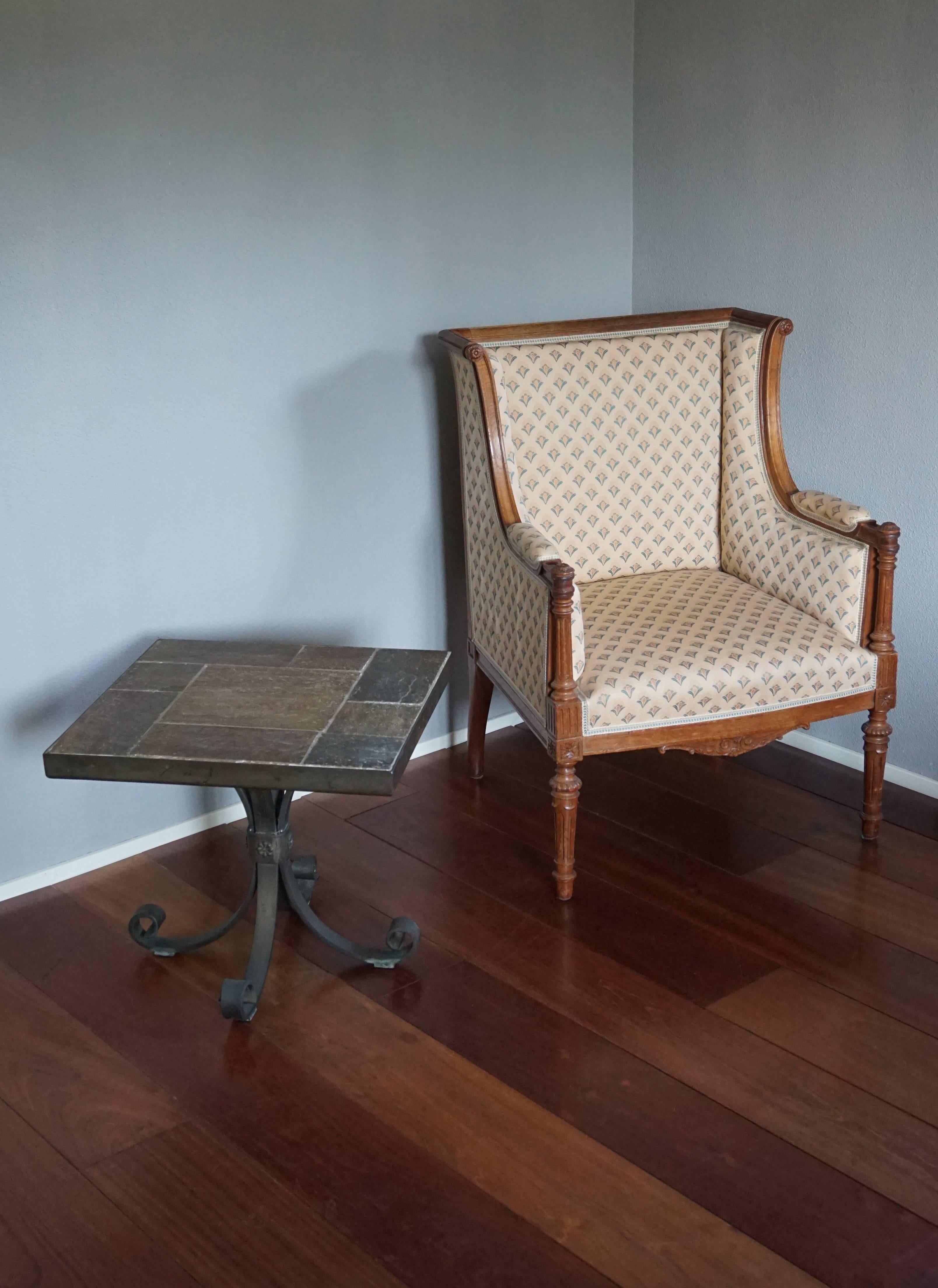 Unique Brutalist End or Coffee Table with Slate Stone Top & Wrought Iron Base In Excellent Condition In Lisse, NL