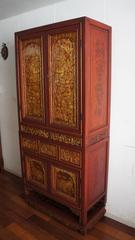Rare 19th Century Hand-Carved & Red Laquered Cabinet with Golden Decor Sumatra