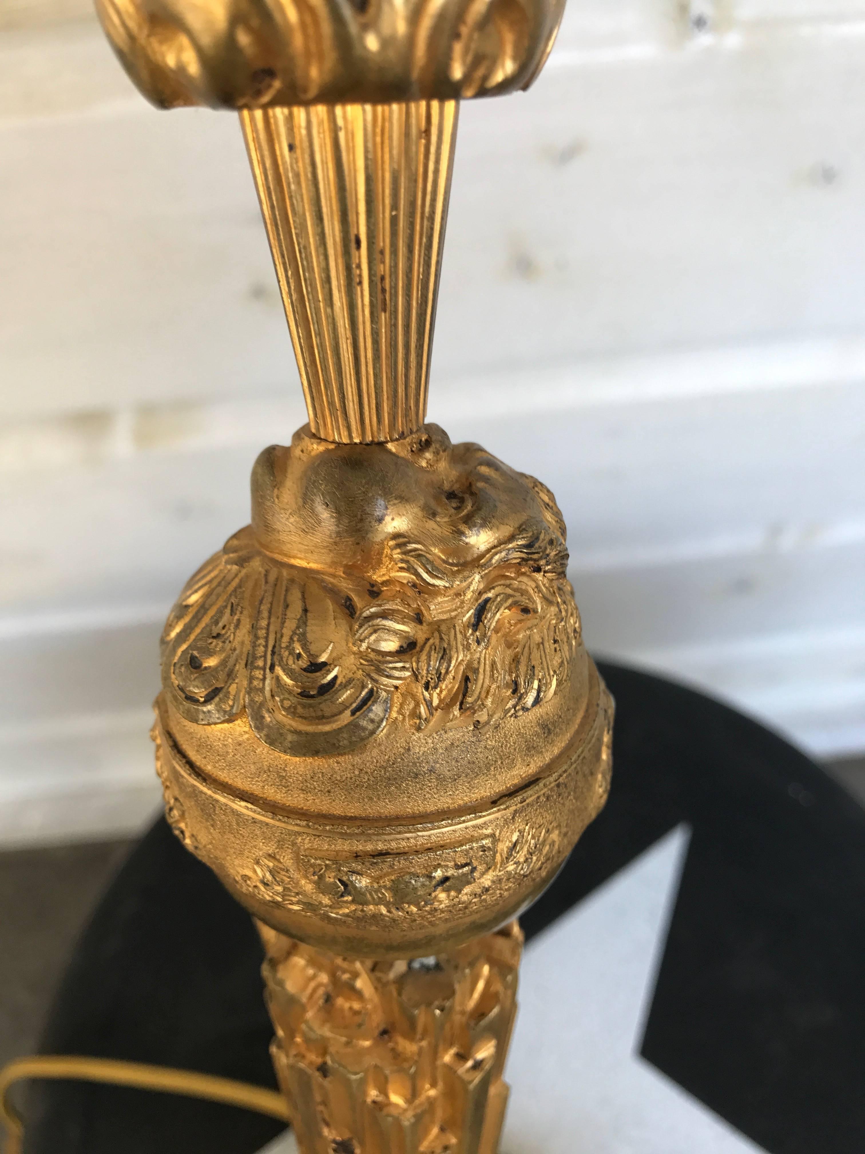 Late 19th Century Napoleon III Gilt Bronze Blowing Putto Candlestick Table Lamp For Sale 3