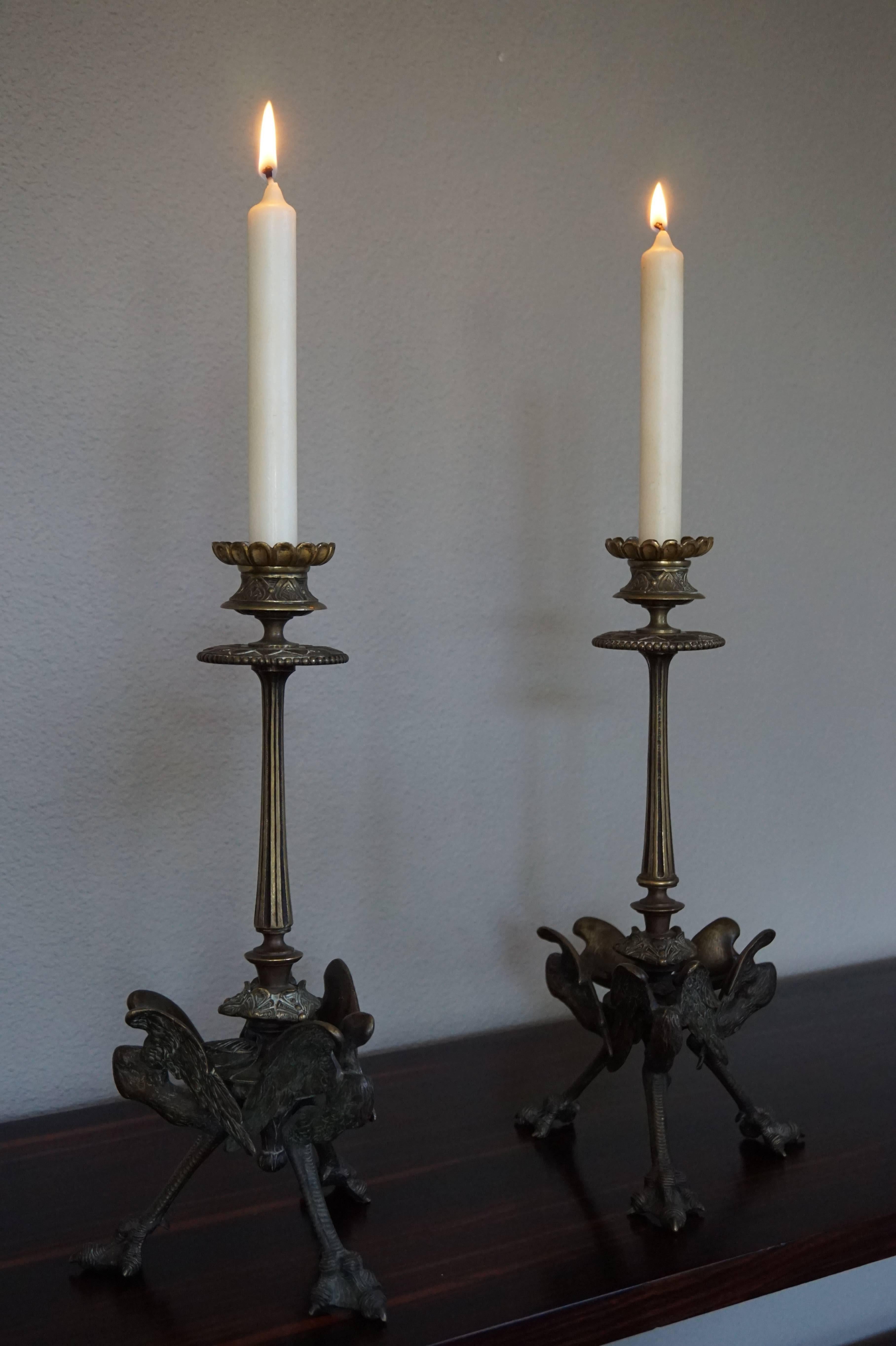 Pair of Late 19th Century Figural Bronze Candlesticks Candleholders & Claw Feet 4