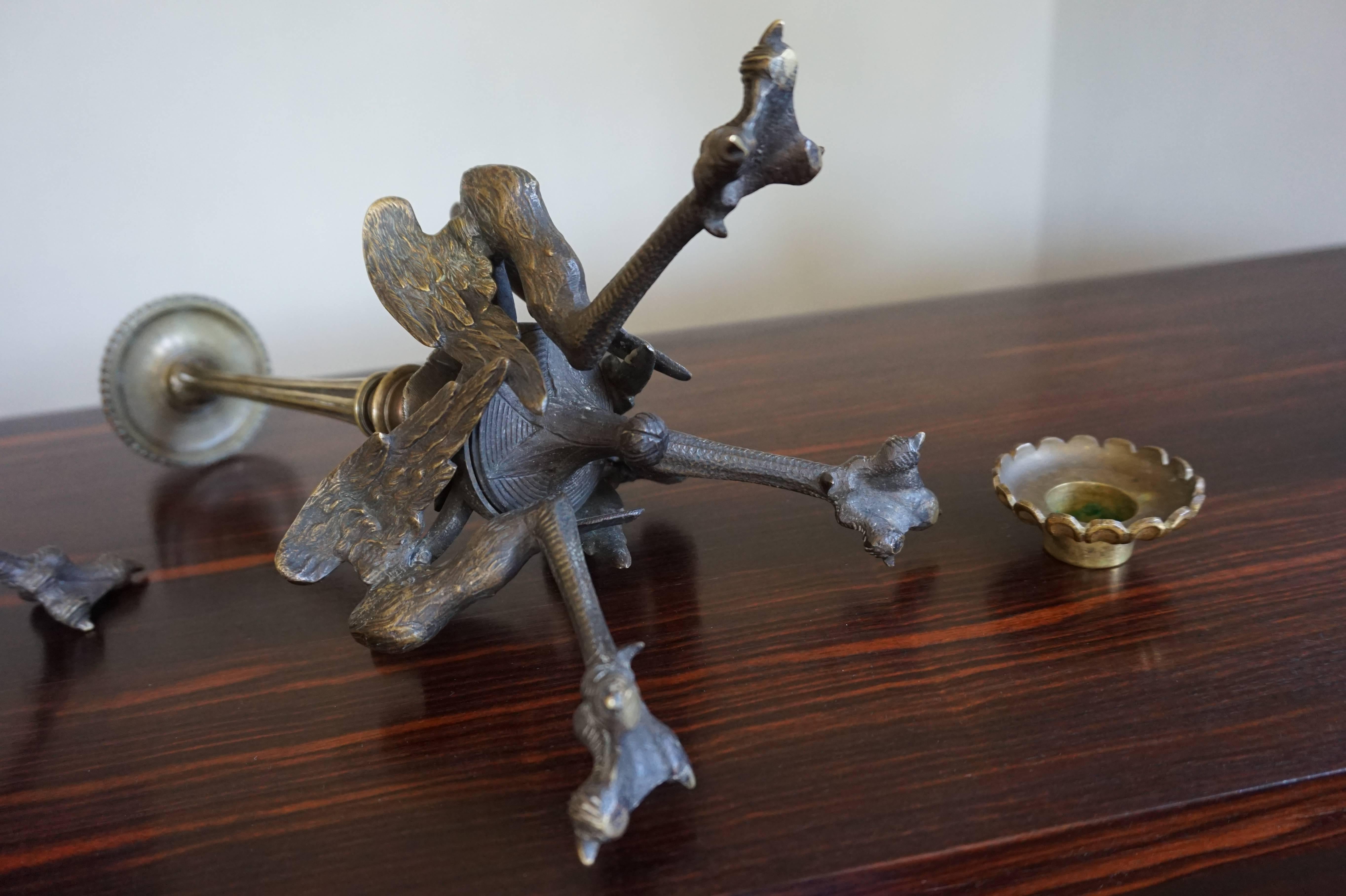 Pair of Late 19th Century Figural Bronze Candlesticks Candleholders & Claw Feet 2