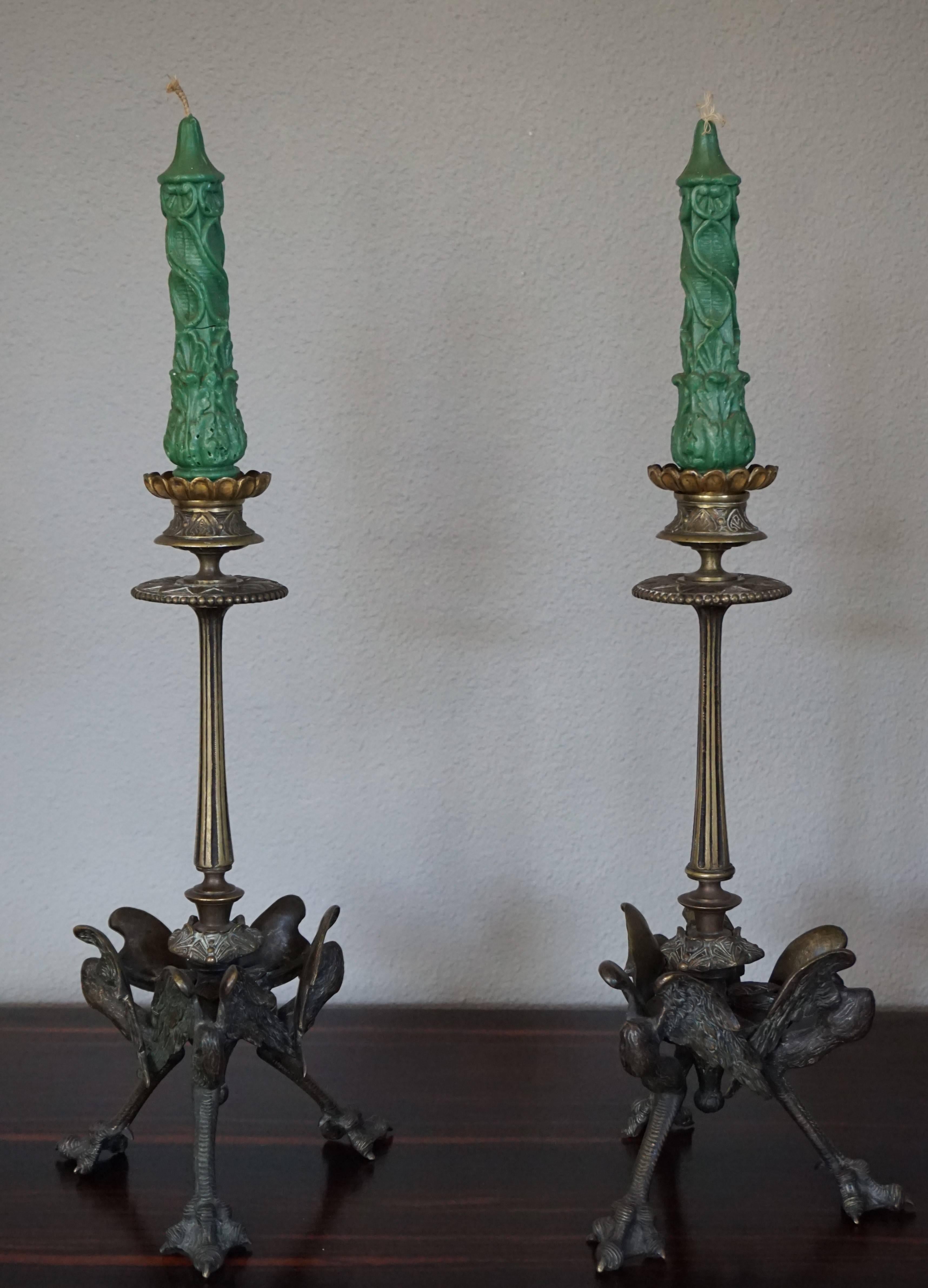 Pair of Late 19th Century Figural Bronze Candlesticks Candleholders & Claw Feet 3