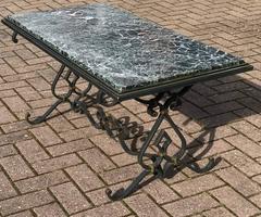Great Shape Mid-Century Vintage Wrought Iron Coffee Table with Green Marble Top
