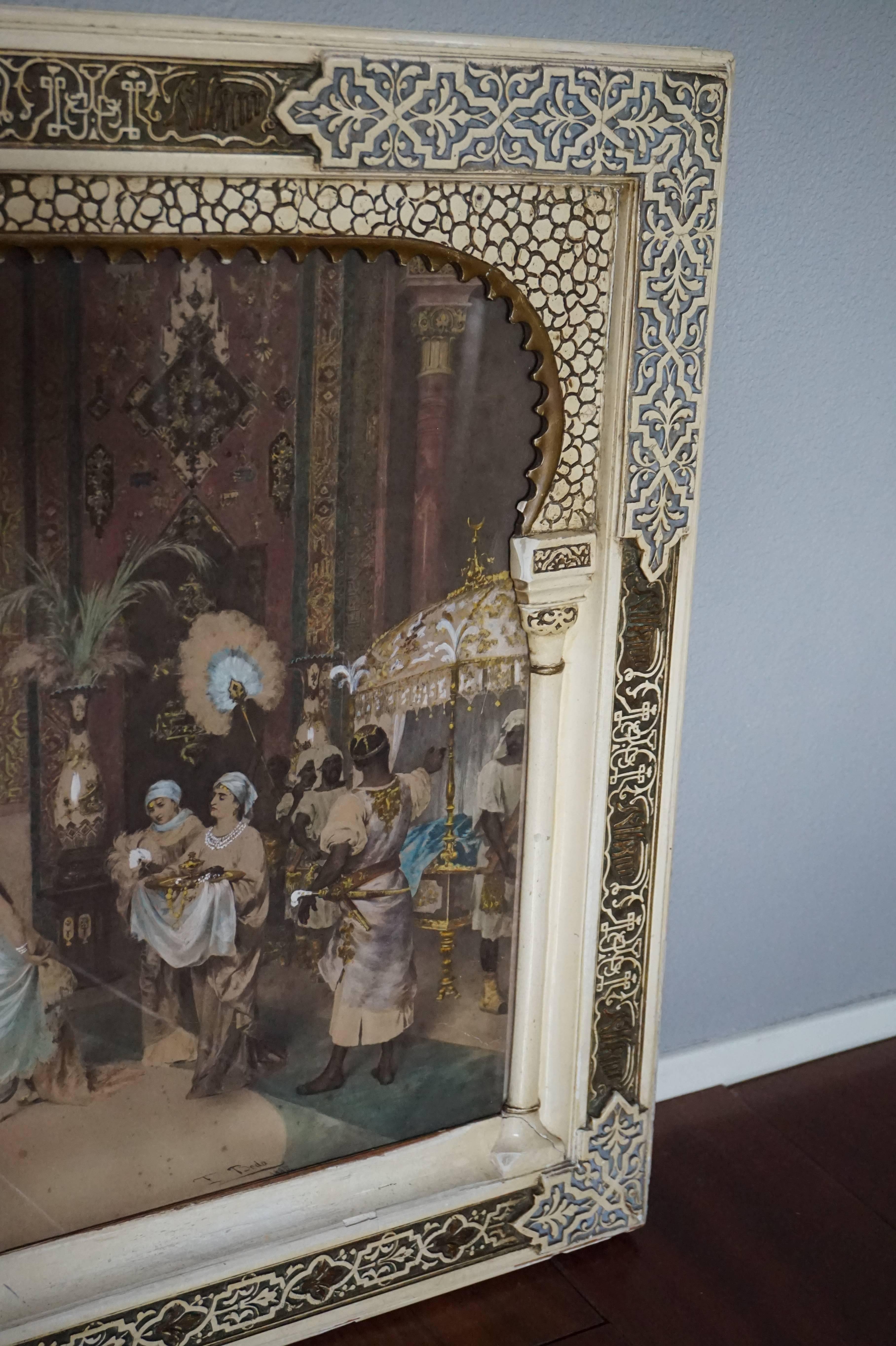 Antique, unique and important 19th century 'Gesamtkunstwerk'.

This unique, late 19th century Arabic frame with Islamic motifs (and a word of which we don't know the meaning), was specially made for the rare Francesco Beda lithograph that it