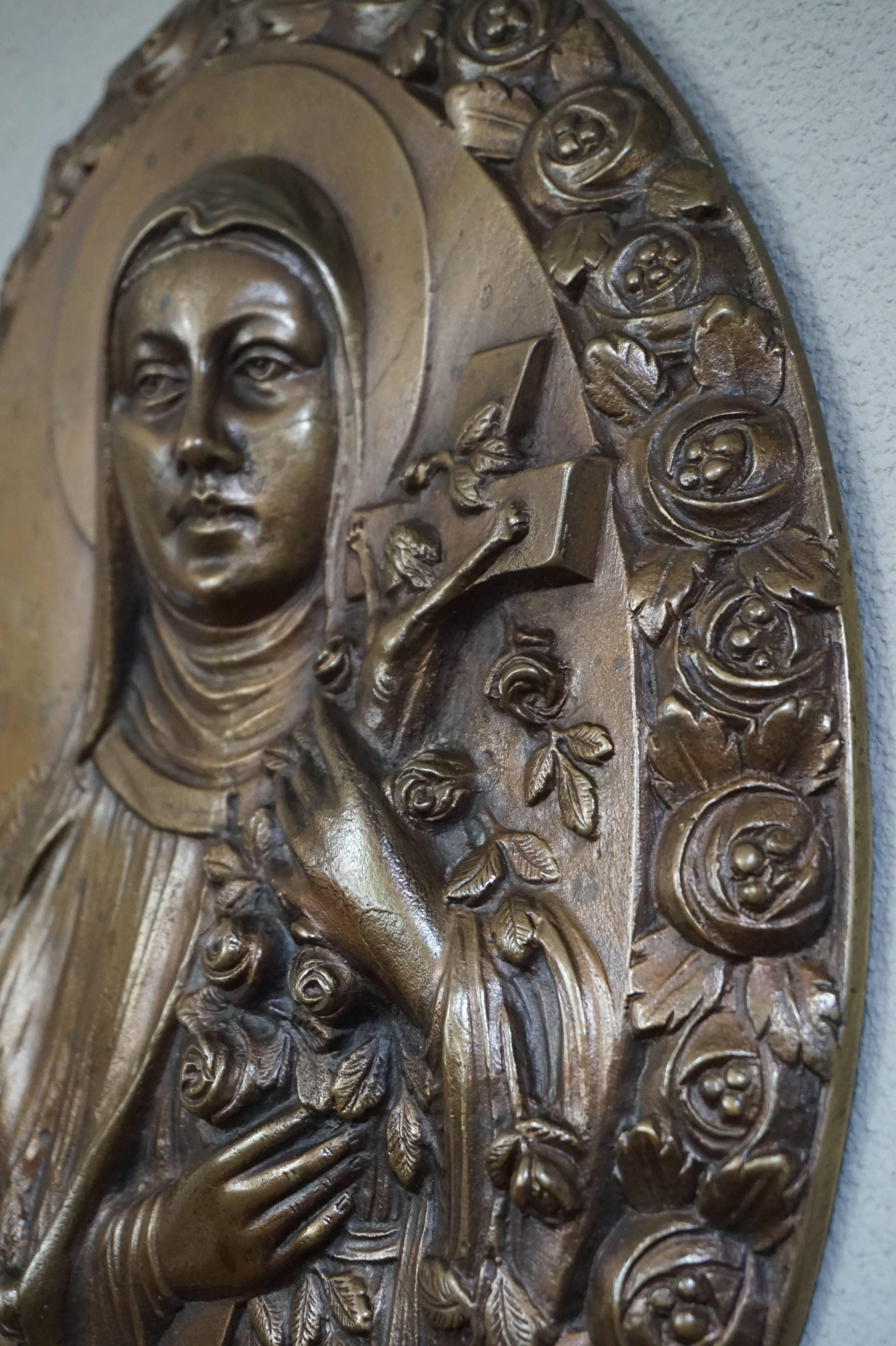 Rare Art Deco Bronze Wall Plaque of Saint Theresia of Lisieux by Sylvain Norga  3
