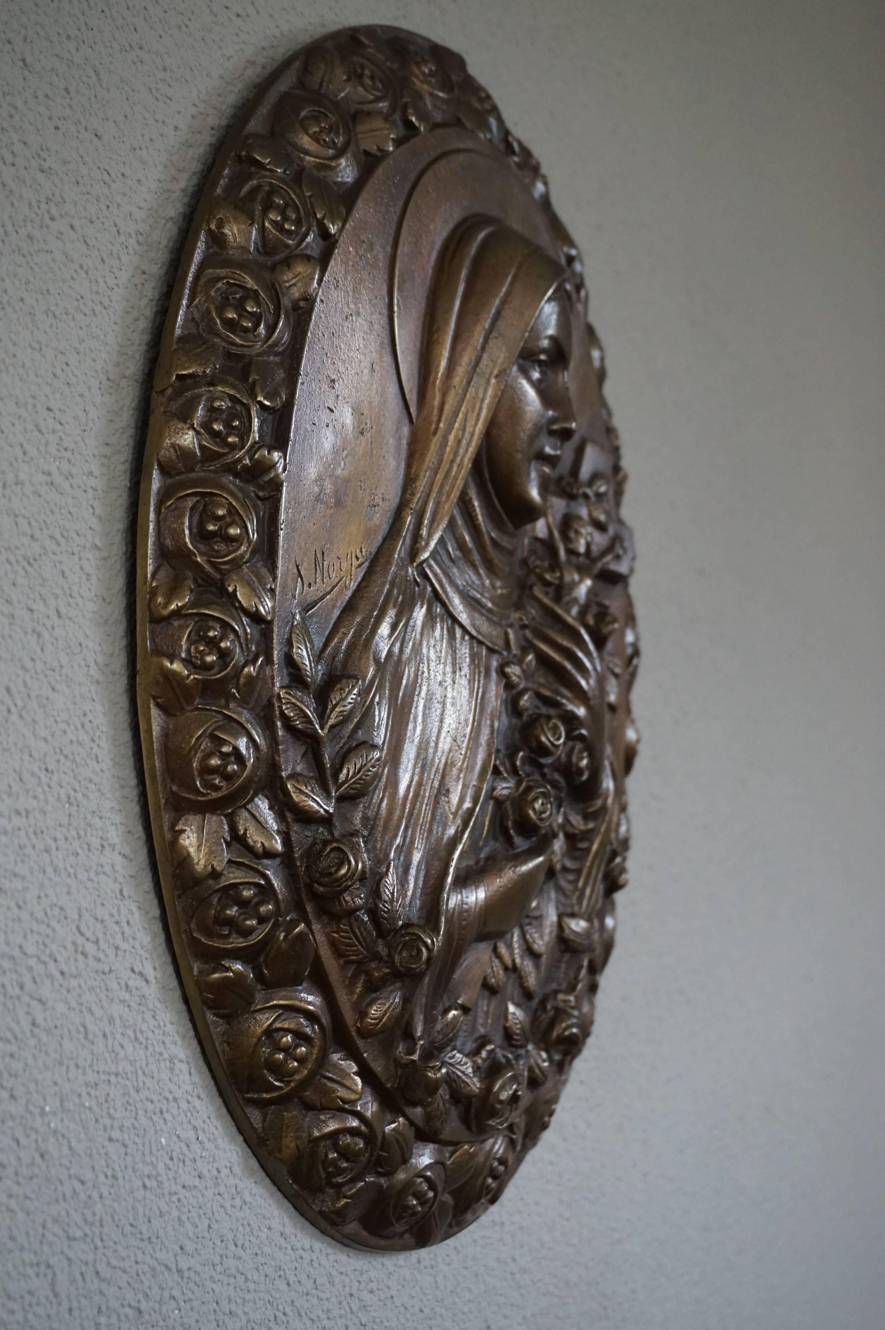 Belgian Rare Art Deco Bronze Wall Plaque of Saint Theresia of Lisieux by Sylvain Norga 