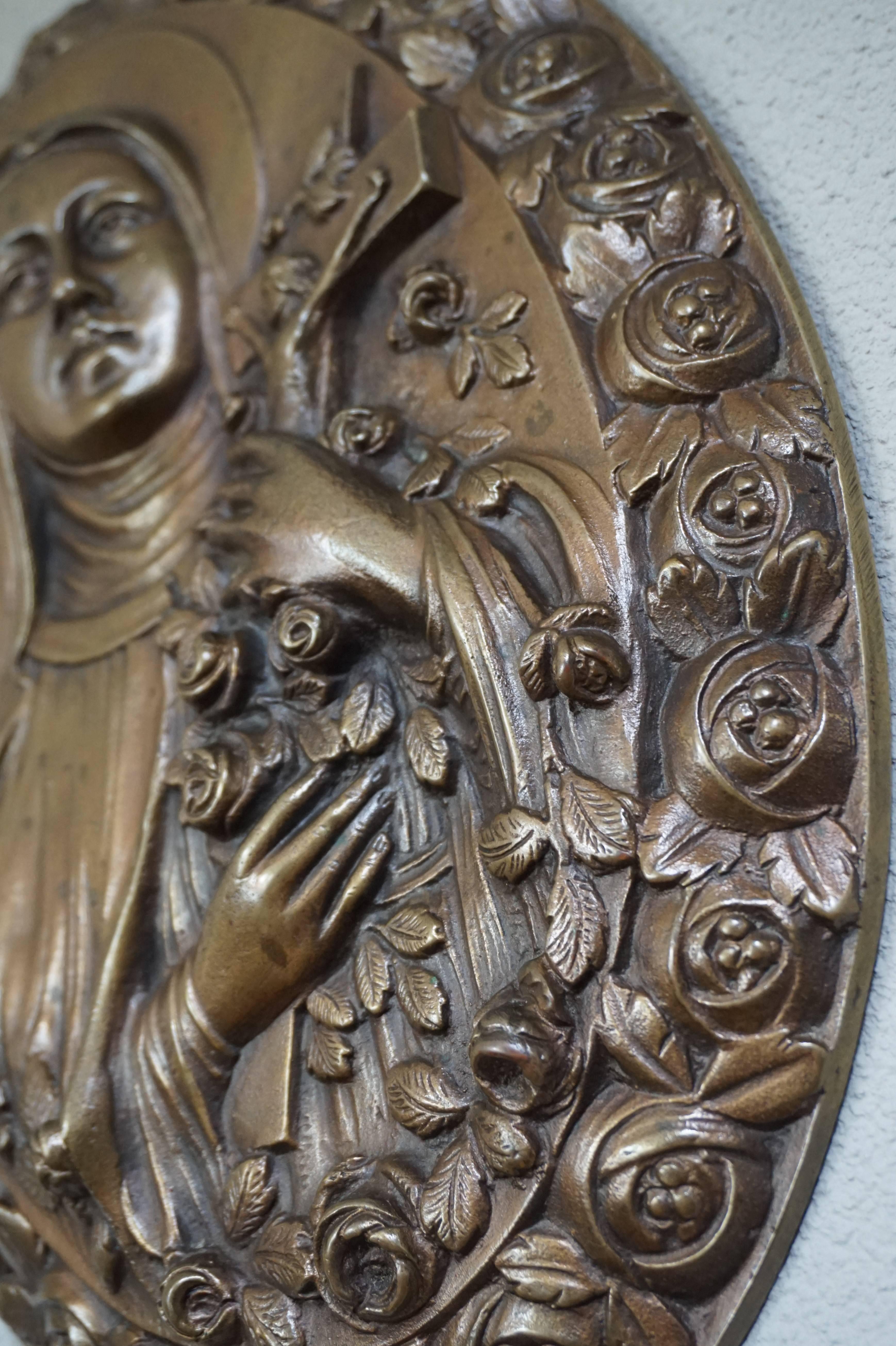 Rare Art Deco Bronze Wall Plaque of Saint Theresia of Lisieux by Sylvain Norga  2