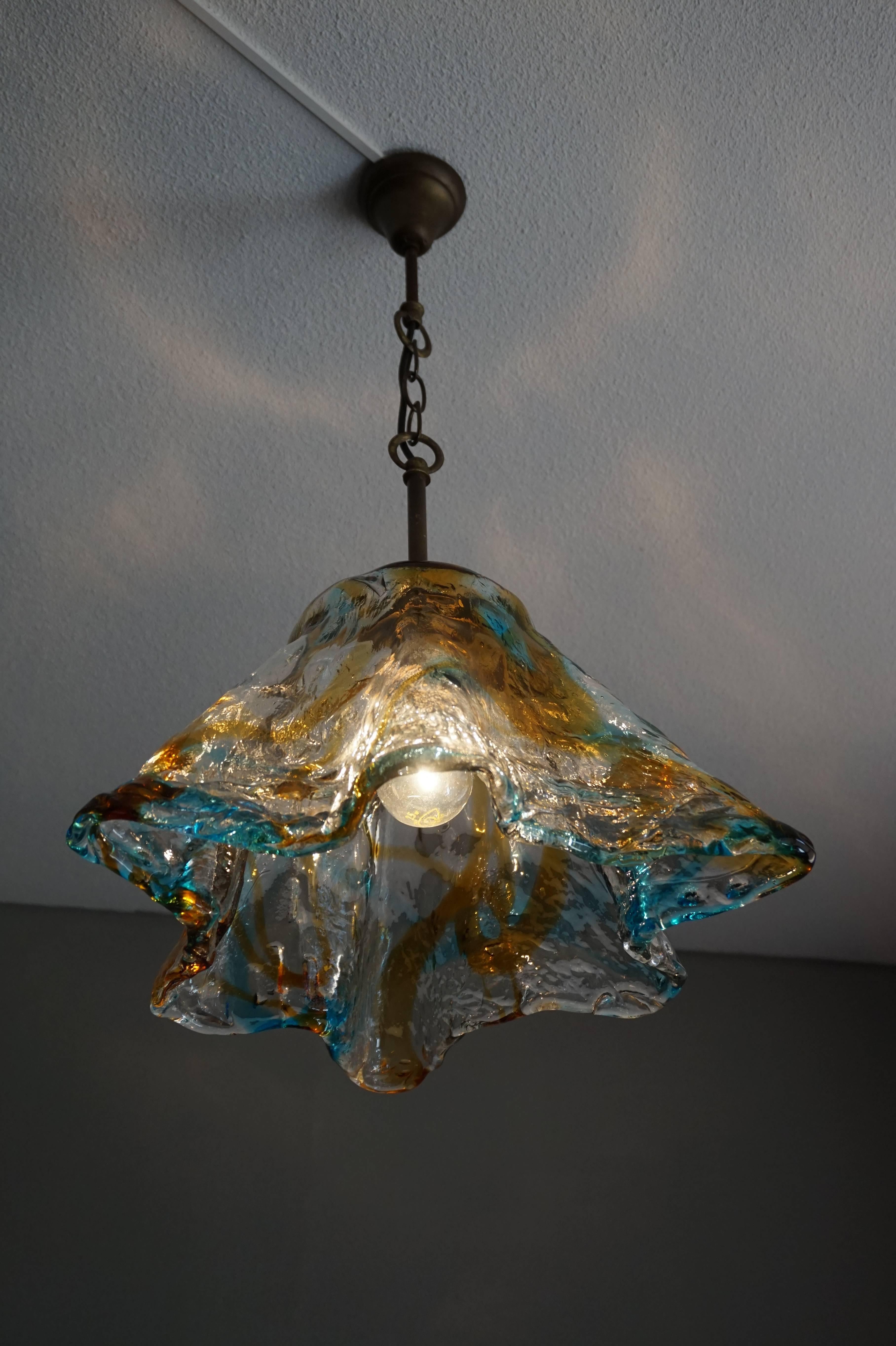 Hand-Crafted Mid-Century Thick Glass Italian Murano Pendant Great Shape & Color For Sale 3