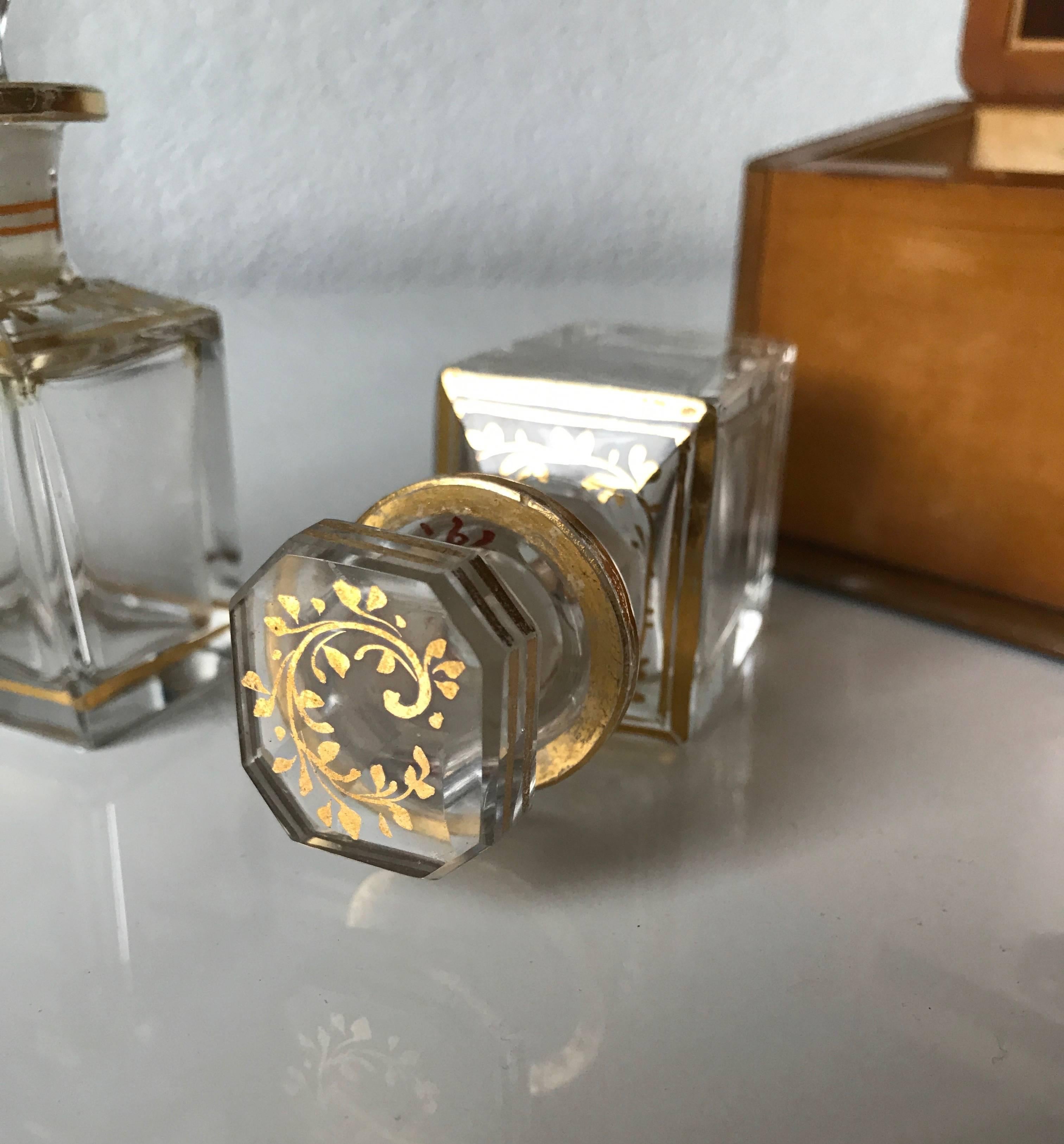 Crystal Stunning Little Antique Box with Decorated and Gilt Perfume Bottles Napoleon III For Sale