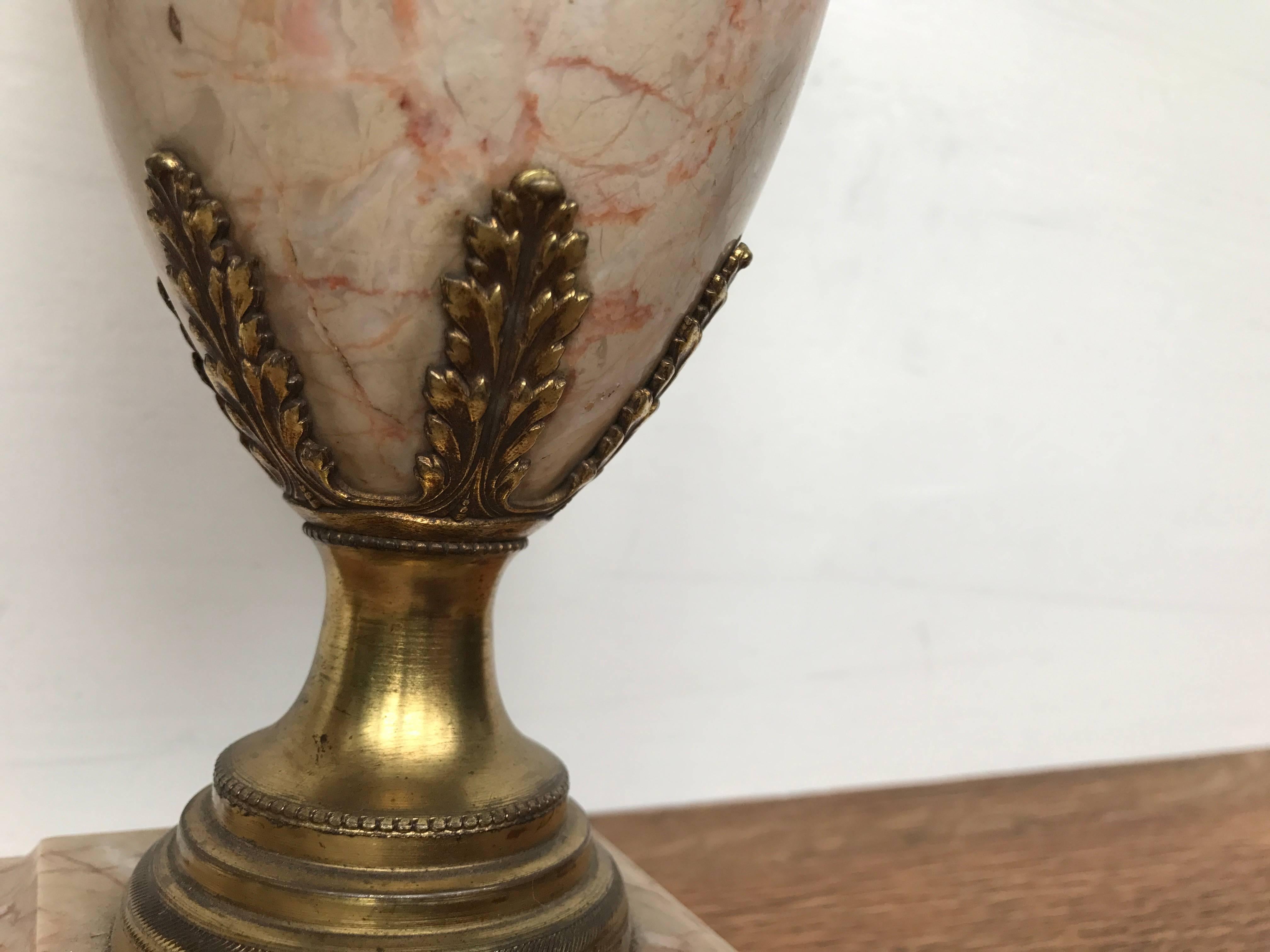 Pair of Antique French Gilt Bronze and Marble Cassolettes / Vases w. Putti Decor 1