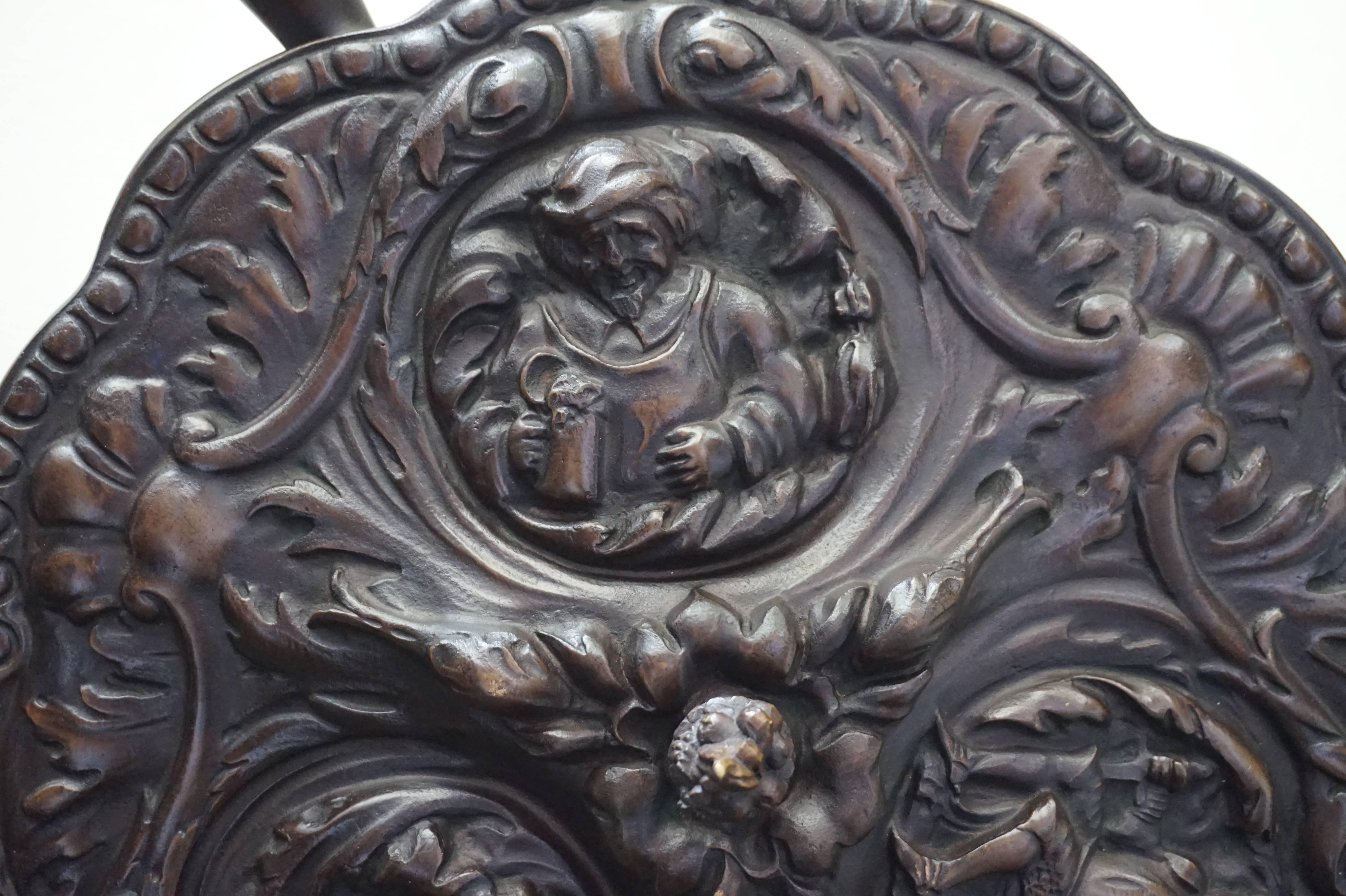 European Antique Renaissance Revival Bronze w. Alabaster Shades Pendant Light /Chandelier For Sale