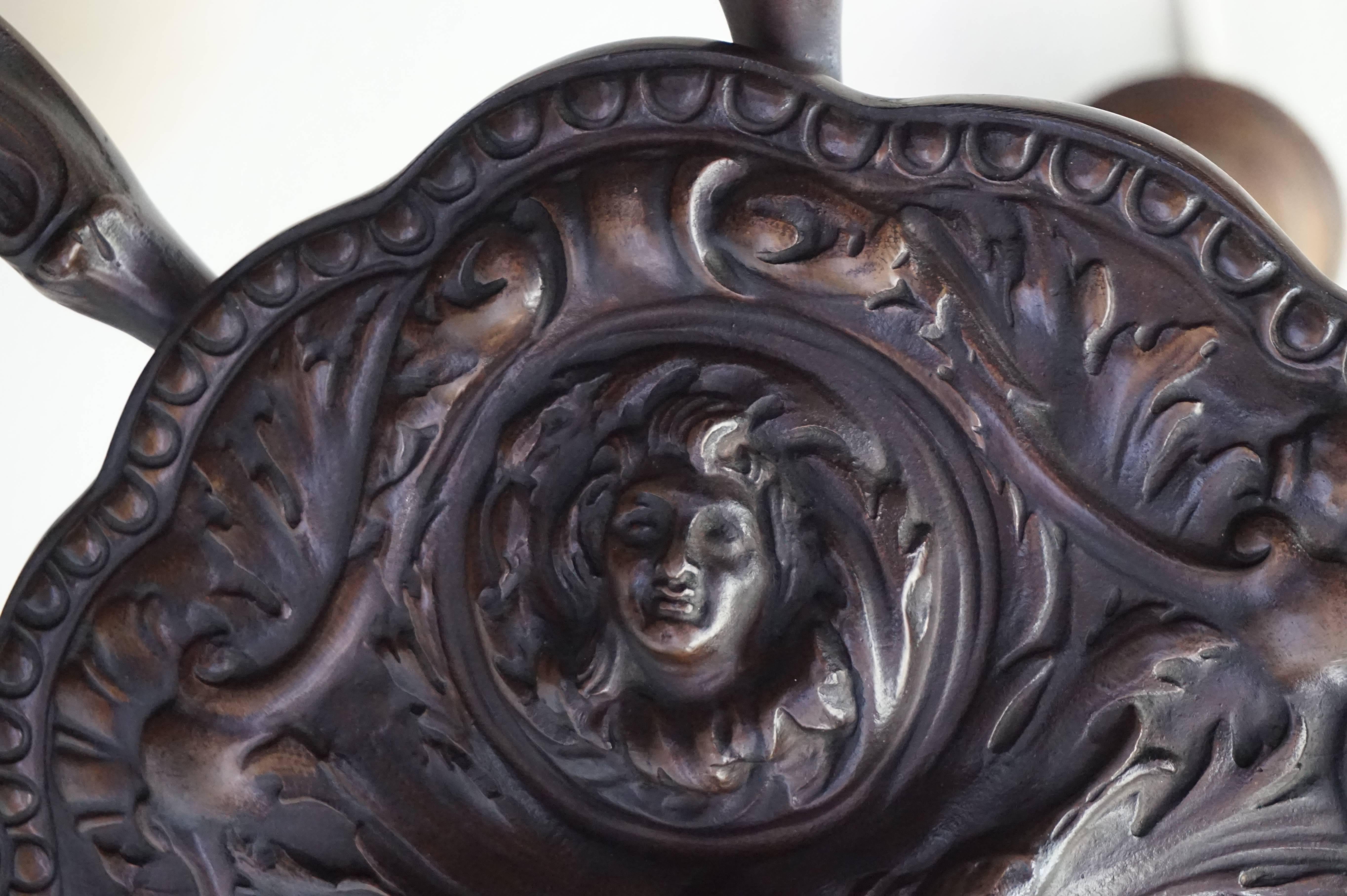 Polished Antique Renaissance Revival Bronze w. Alabaster Shades Pendant Light /Chandelier For Sale