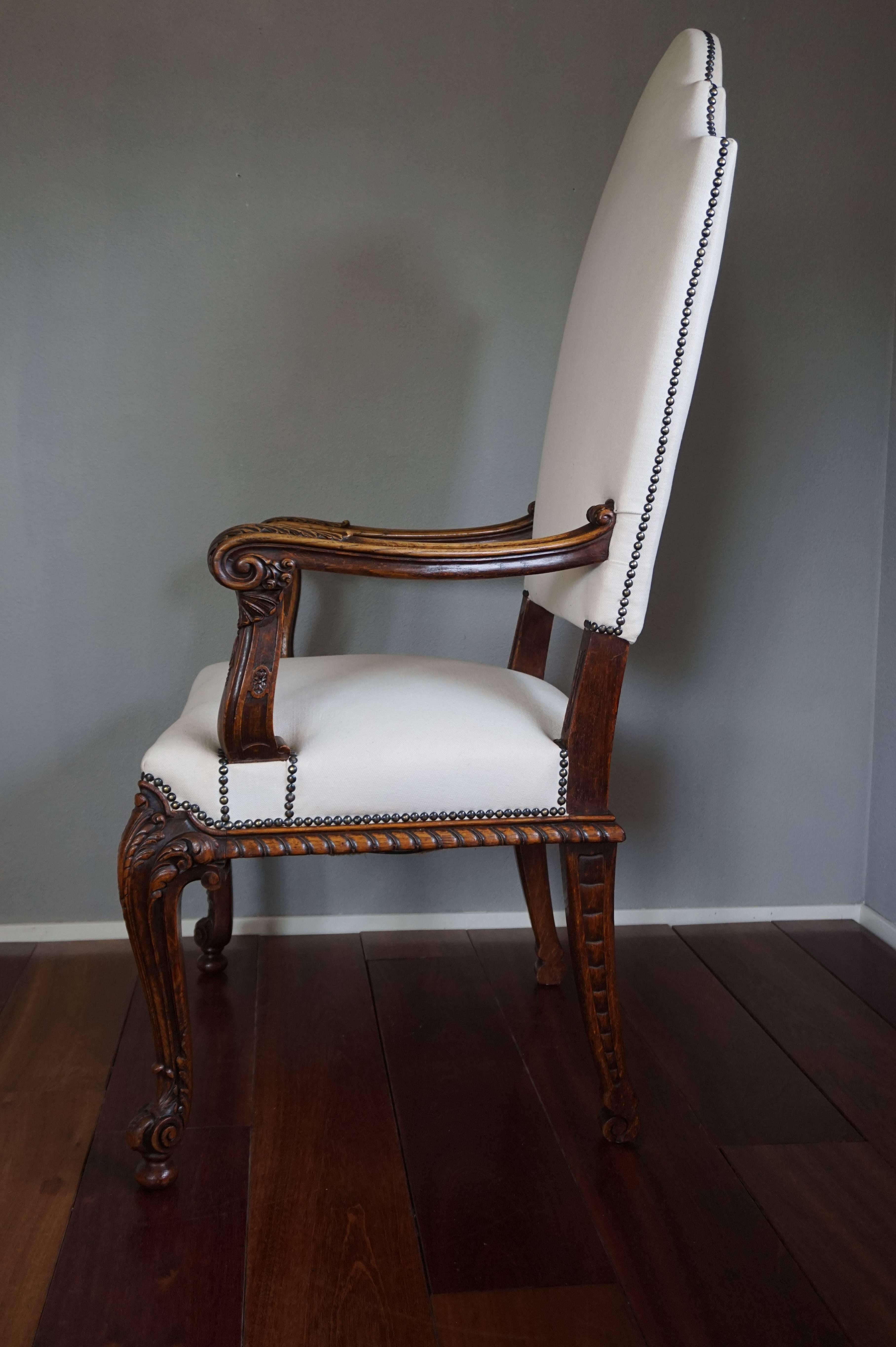Antique Stunning & Hand-Carved Rococo Revival Armchair with Perfect Upholstery For Sale 1