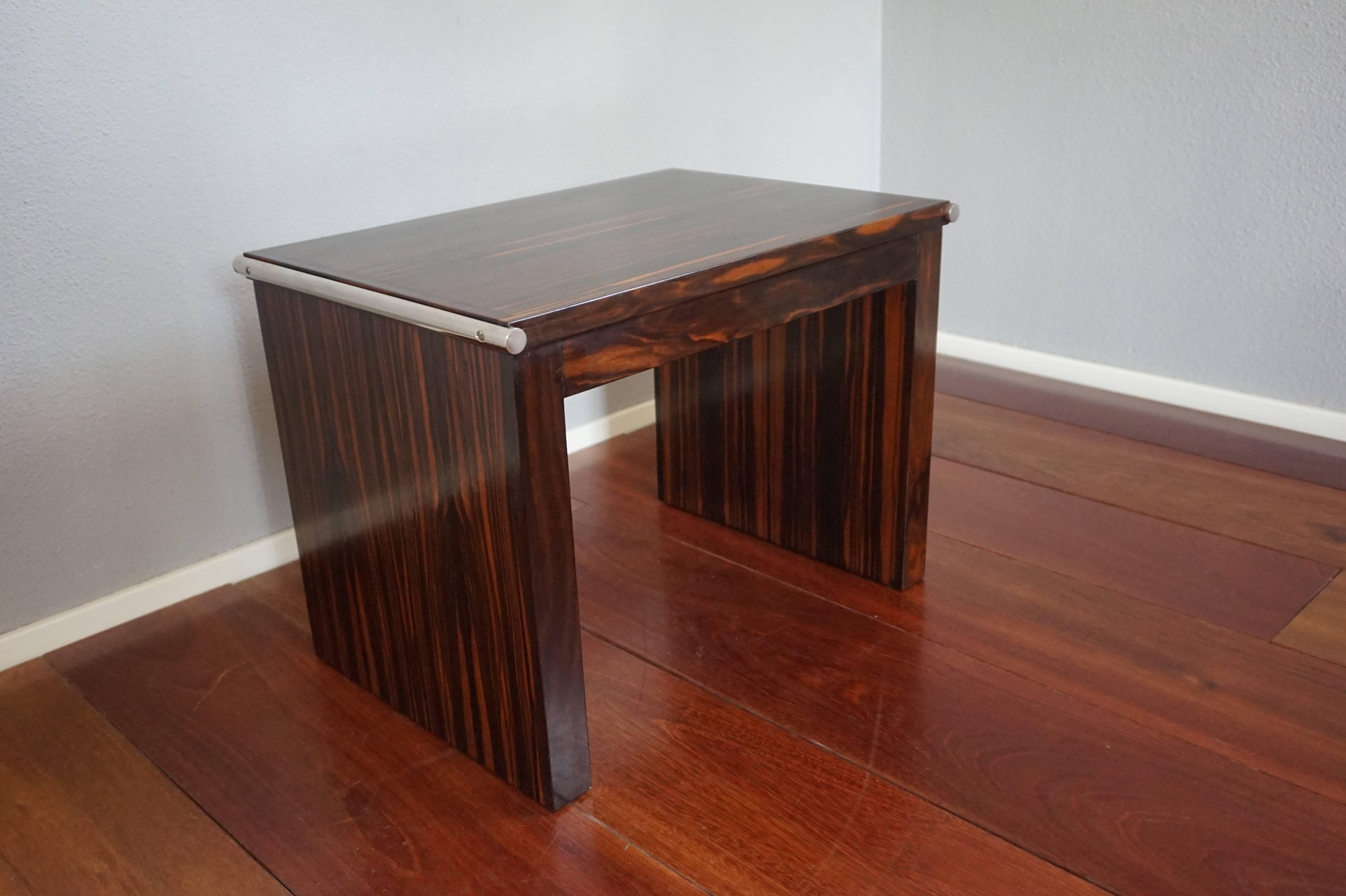 Belgian Art Deco Macassar & Metal End Table or Pedestal Attributed to De Coene Belgium