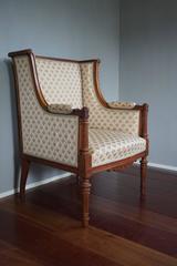 Antique Louis XVI Style Hand Carved Nutwood Ladies Bergere Small Armchair