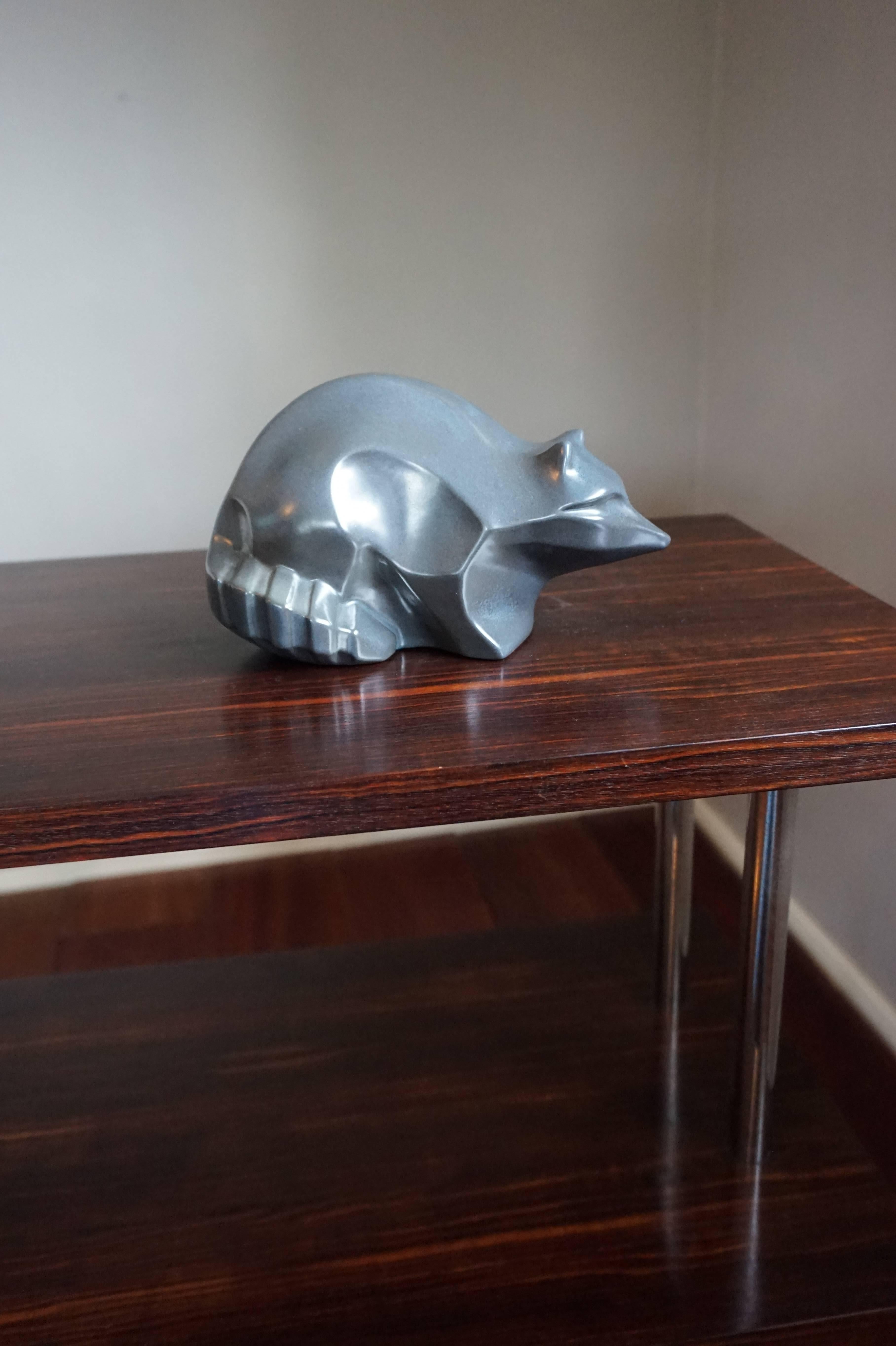Rare Art Deco Style Mid-Century Stylized Racoon Sculpture Anthracite For Sale 5