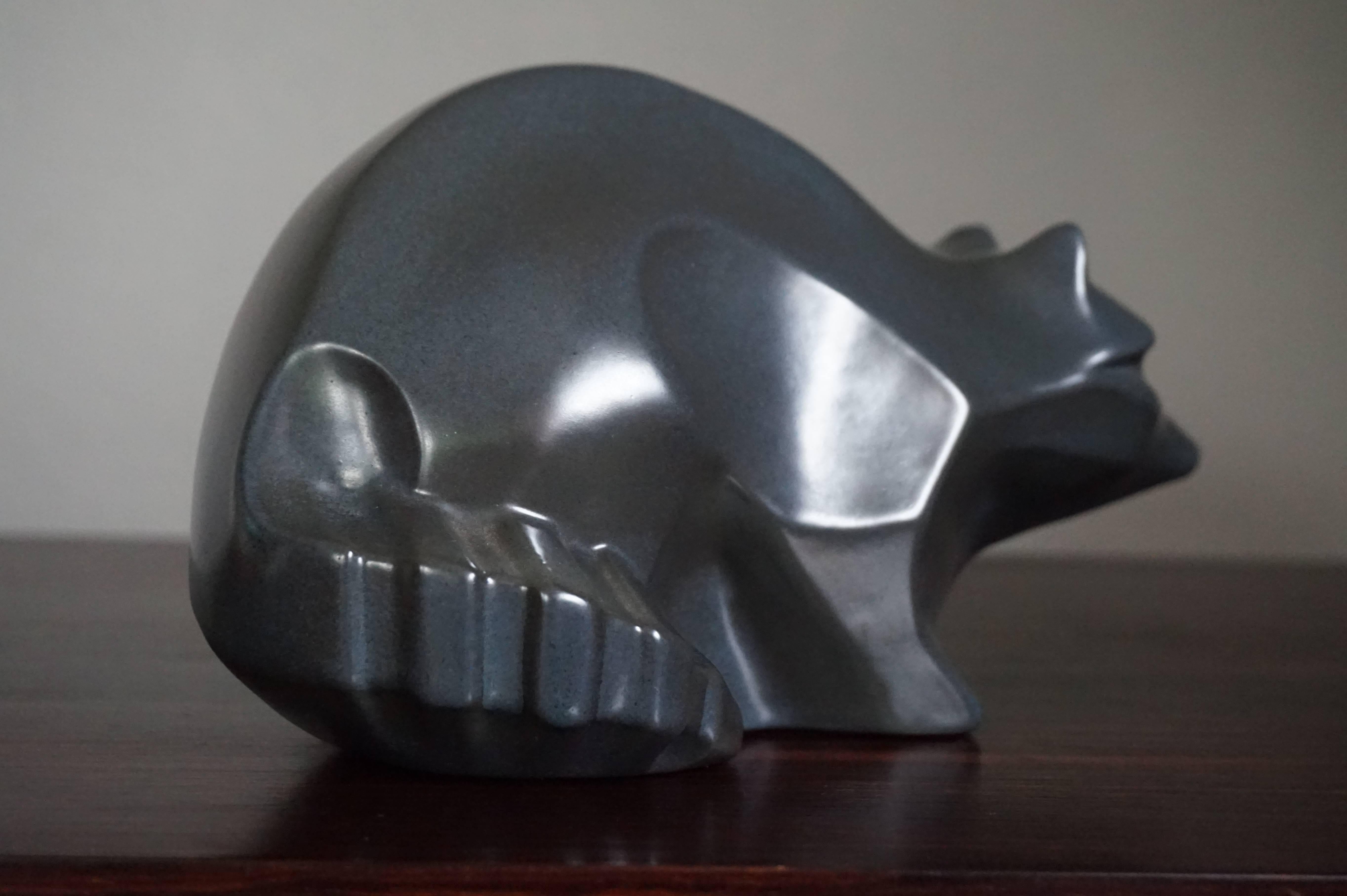 20th Century Rare Art Deco Style Mid-Century Stylized Racoon Sculpture Anthracite For Sale