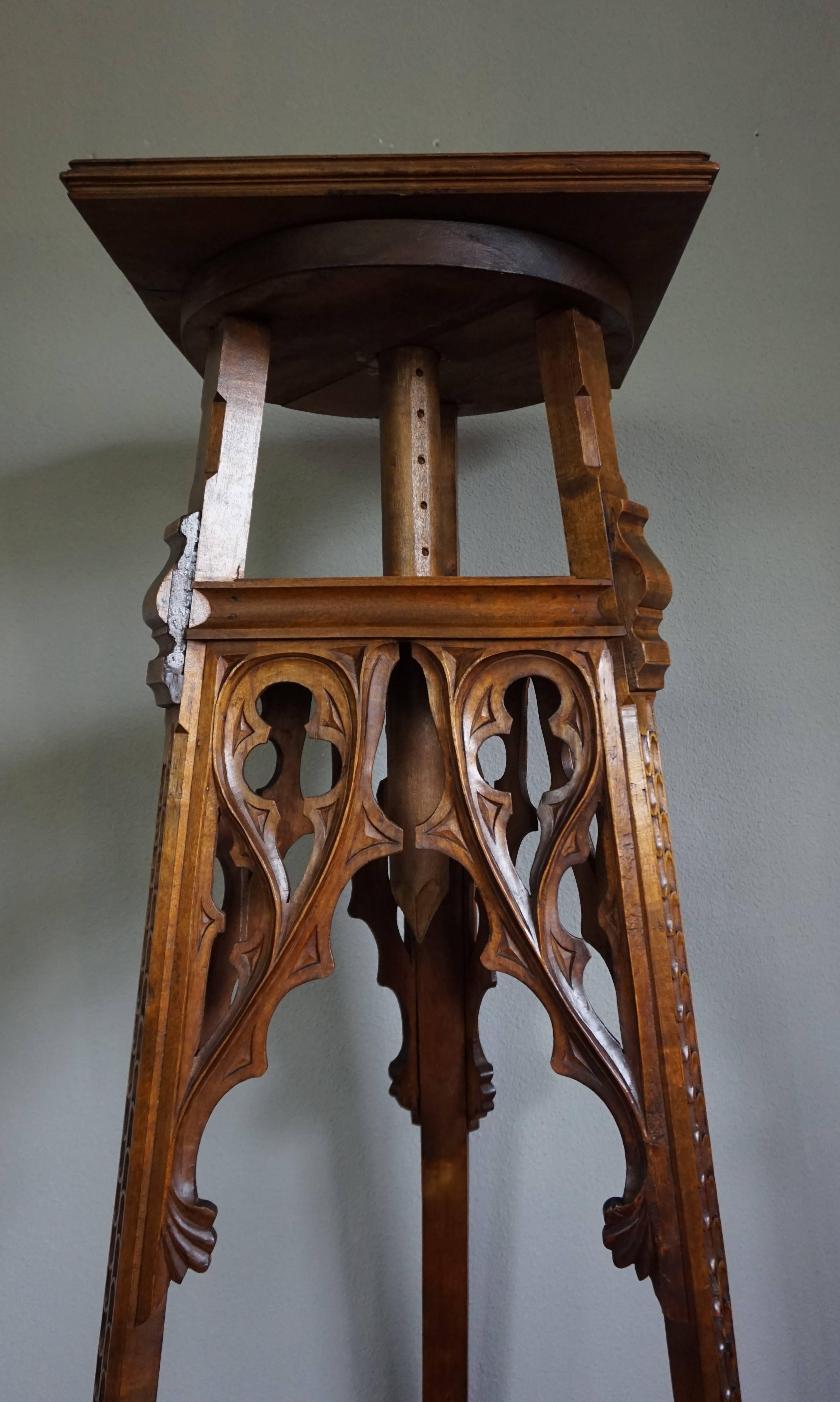 Unique Gothic Revival sculpture stand with a beautiful patina.

This impressive and adjustable Gothic stand dates from circa 1890. To find this rare and sizeable antique more than made our day. This is the largest one we ever saw and apart from the