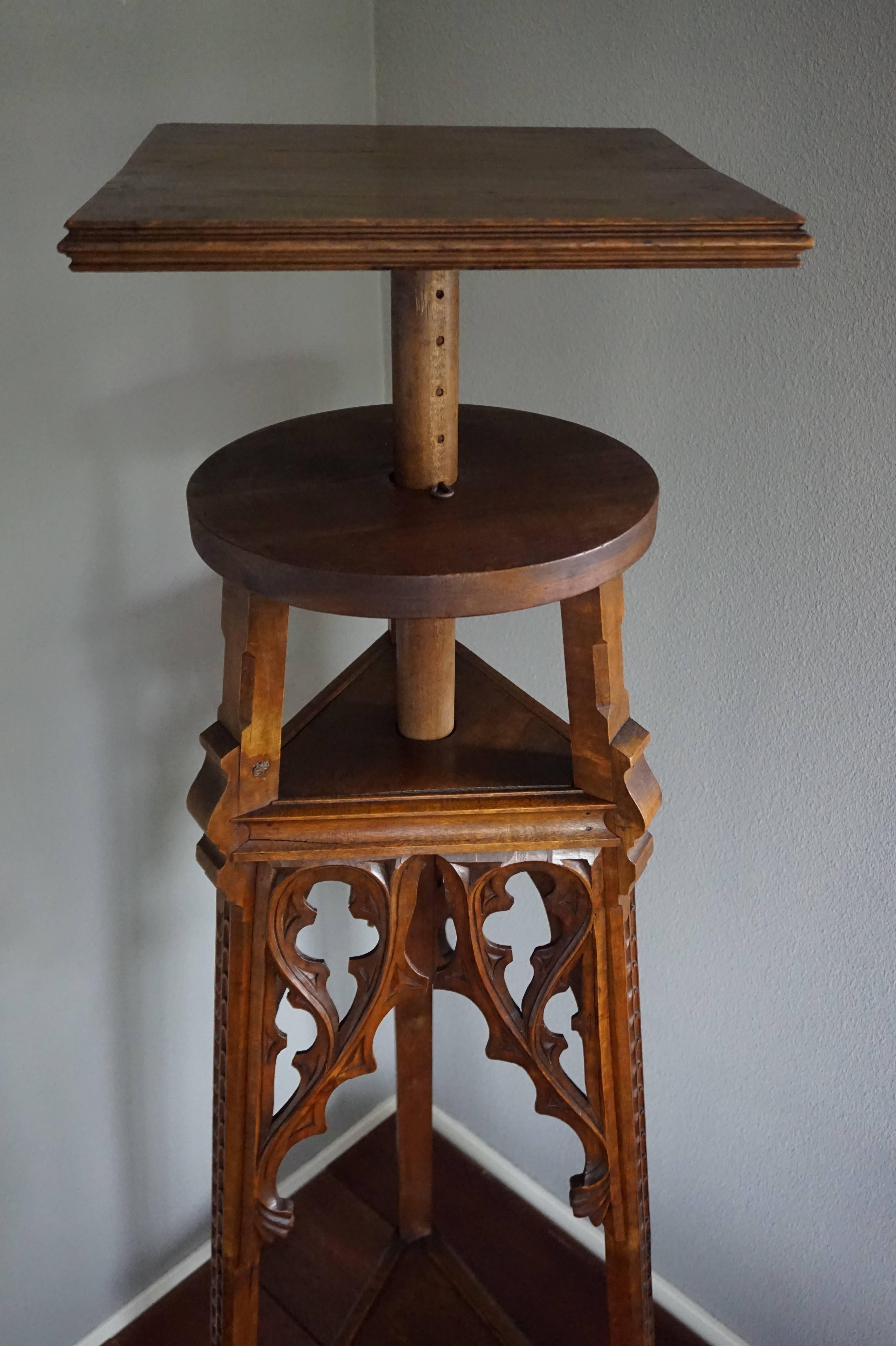 19th Century Antique and Large Hand Carved Gothic Revival Studio Work Easel / Sculpture Stand