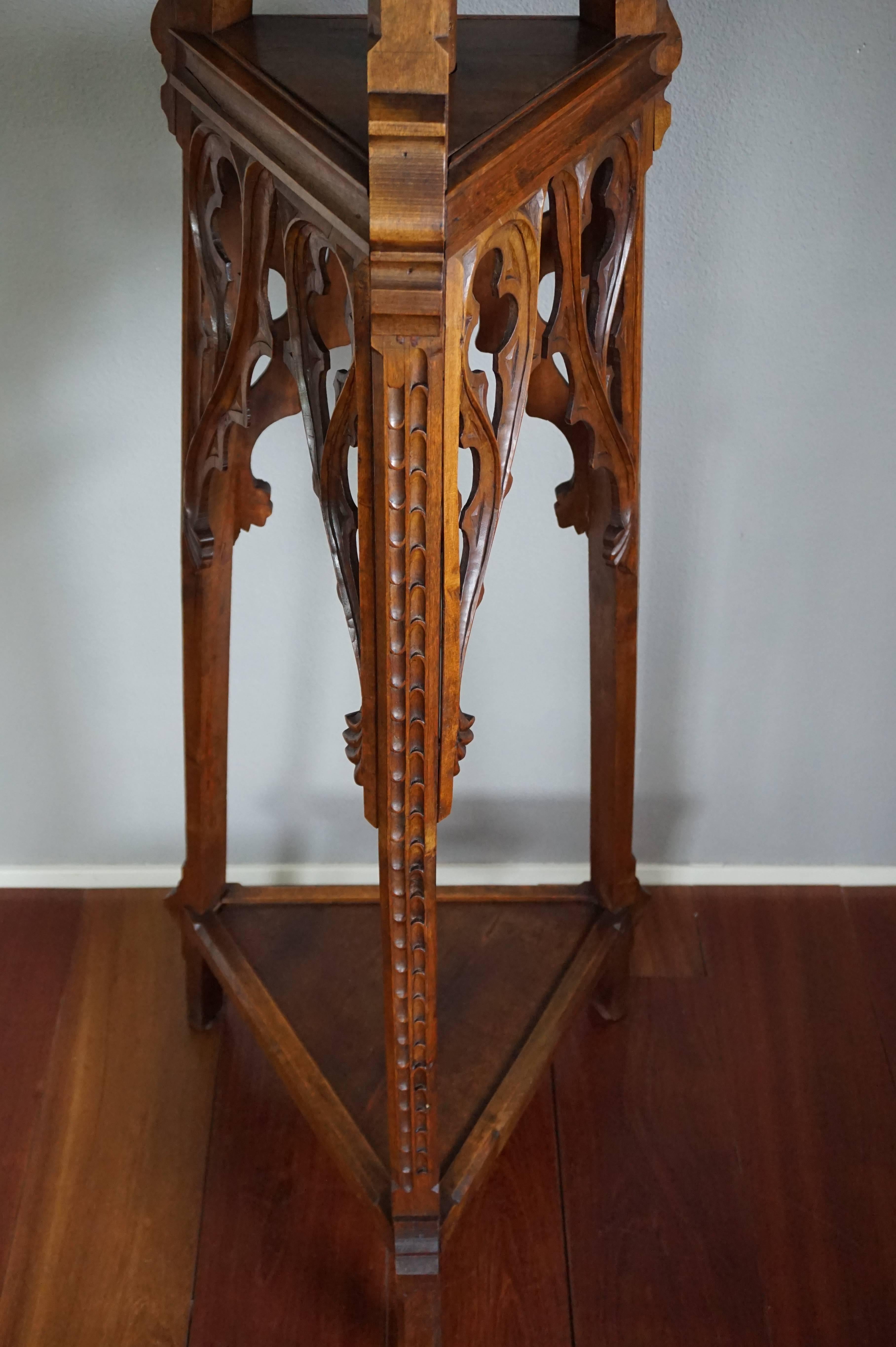 Wood Antique and Large Hand Carved Gothic Revival Studio Work Easel / Sculpture Stand