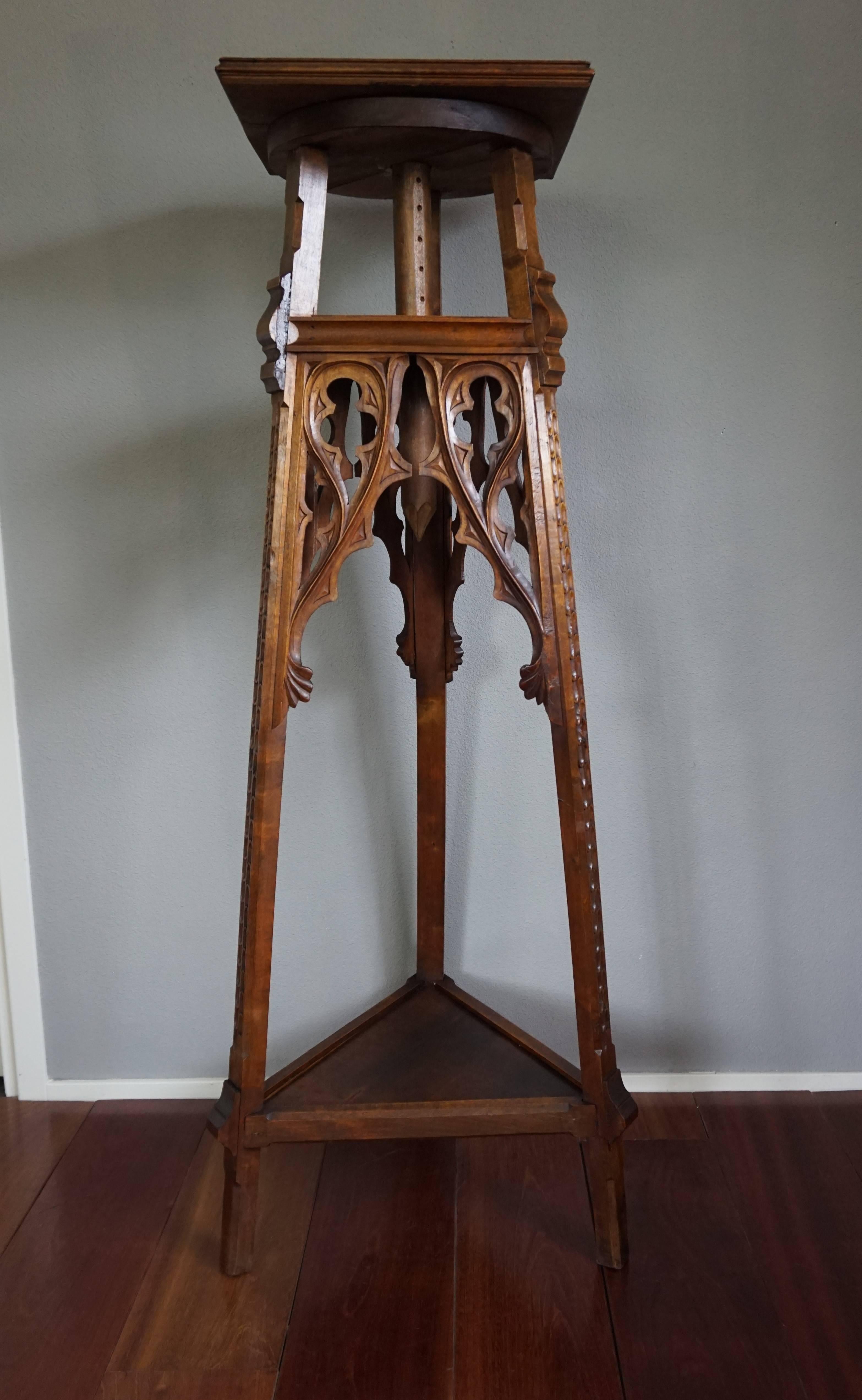 Antique and Large Hand Carved Gothic Revival Studio Work Easel / Sculpture Stand 2