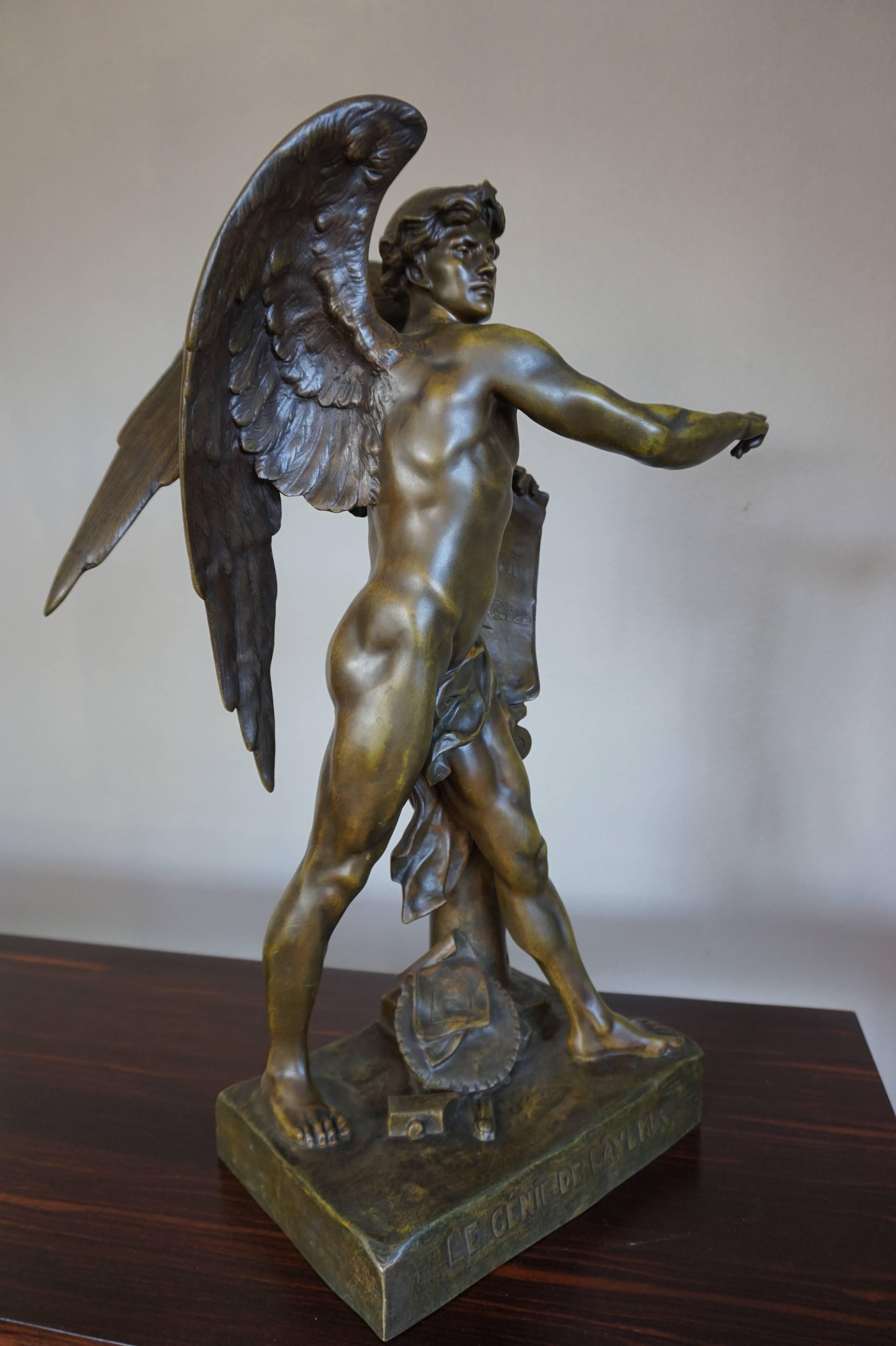 French Stunning & Mint Bronze Sculpture the Genius of the Future by Emile Louis Picault