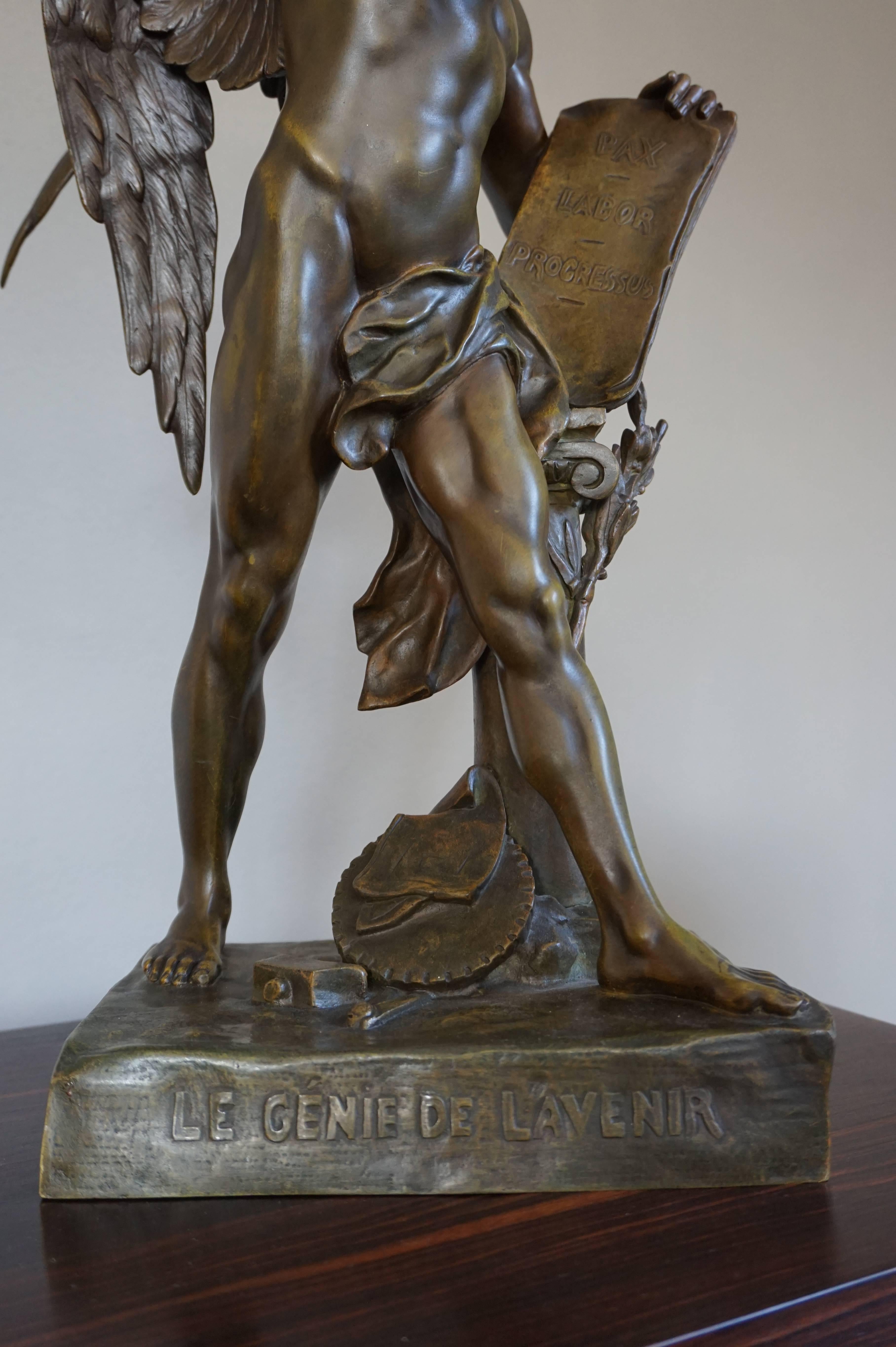 Neoclassical Revival Stunning & Mint Bronze Sculpture the Genius of the Future by Emile Louis Picault