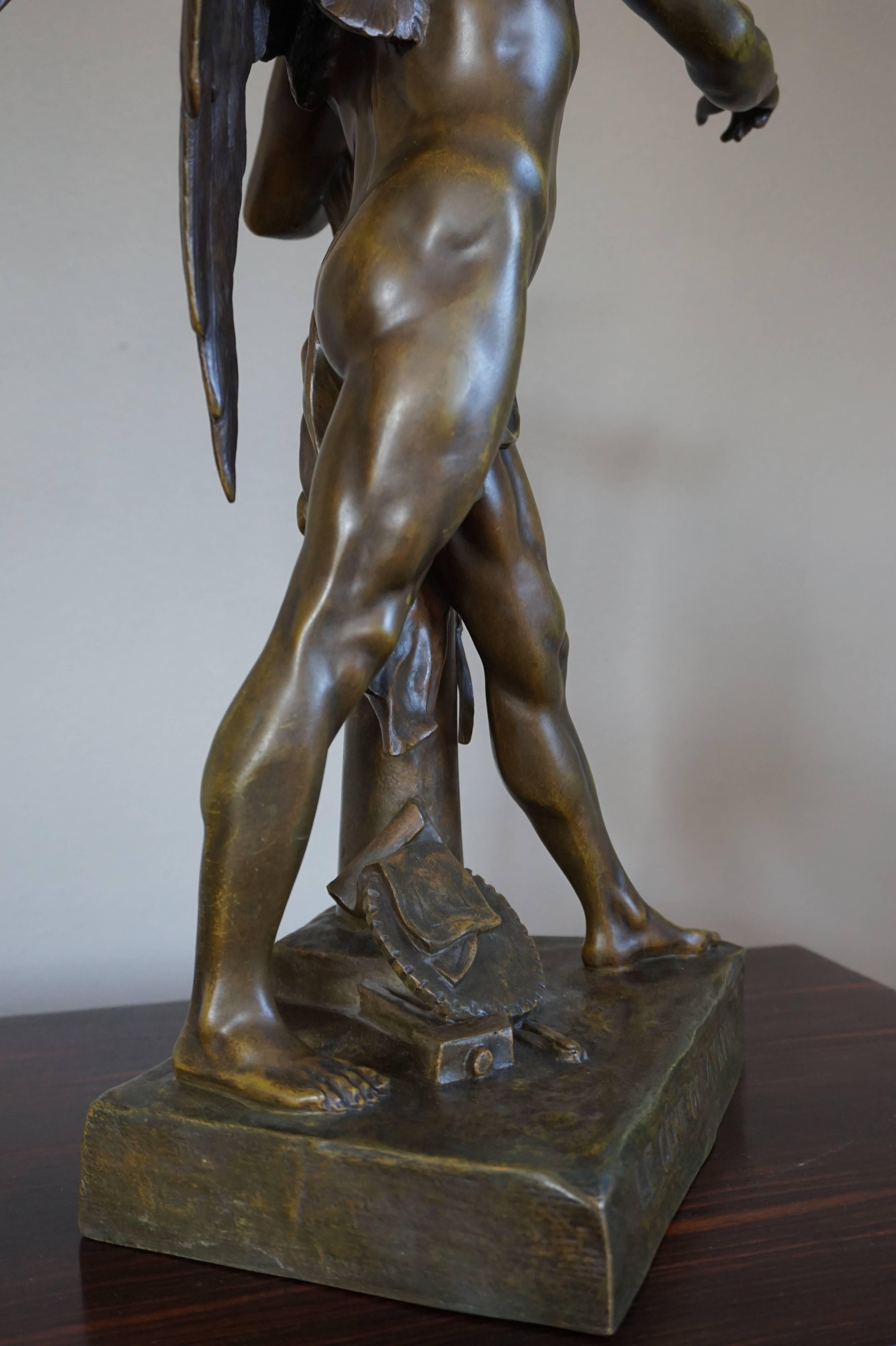 20th Century Stunning & Mint Bronze Sculpture the Genius of the Future by Emile Louis Picault
