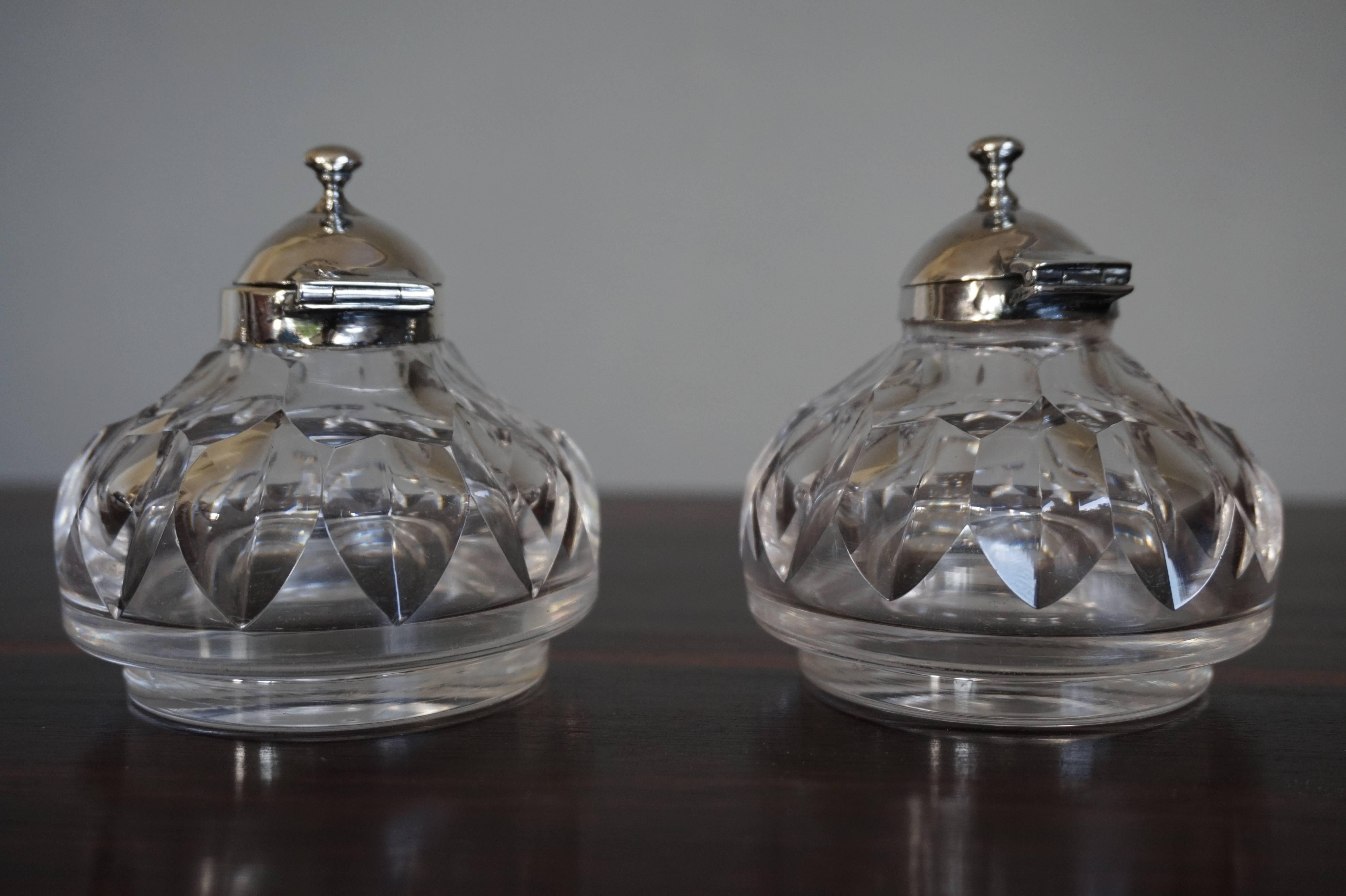 Antique Sterling Silver Rococo Style Inkstand with Crystal Glass Inkwells, 1859 In Excellent Condition In Lisse, NL