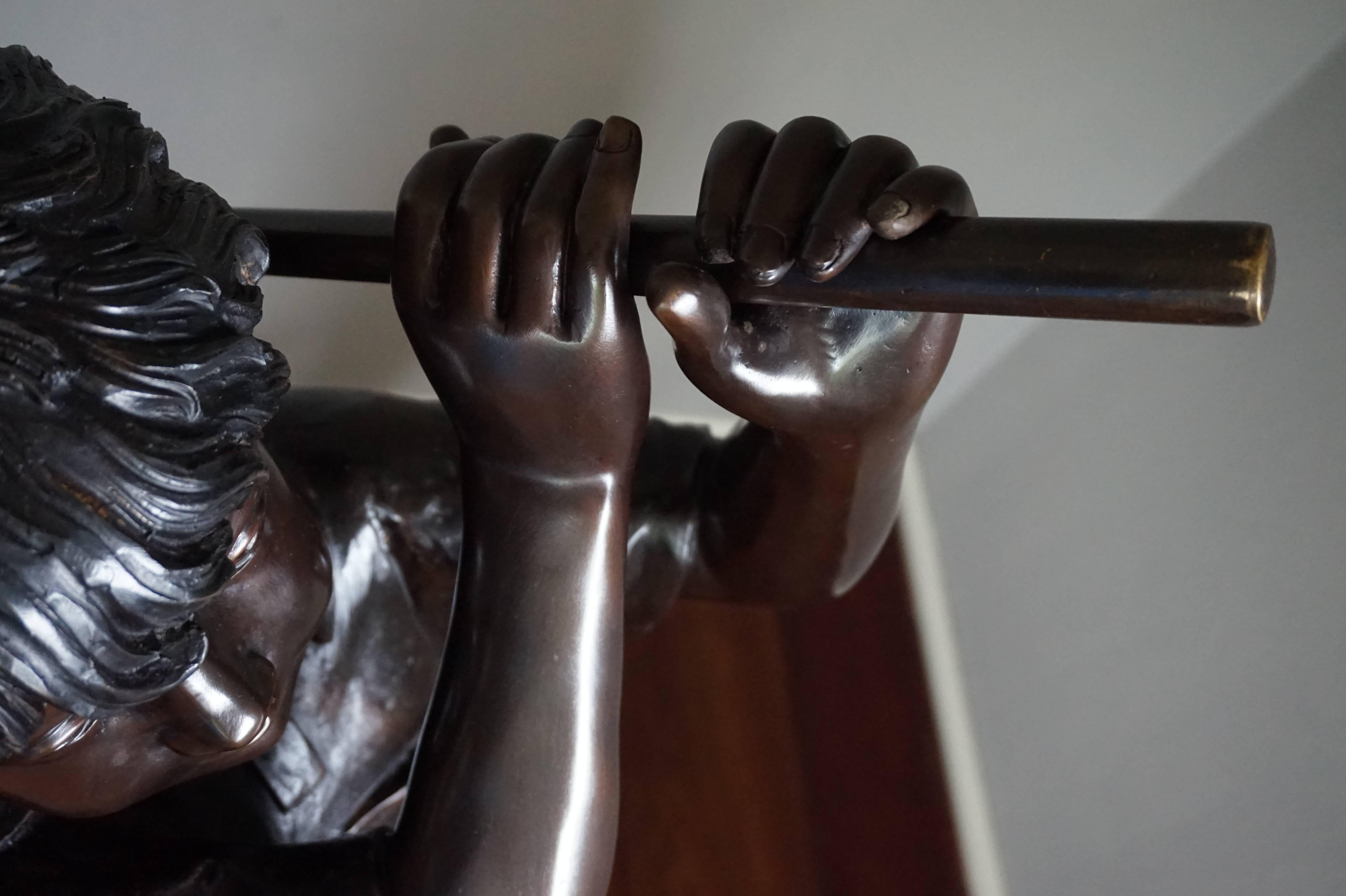 Hand-Crafted Life-Size and Signed Bronze Sculpture of Golf Playing Boy in His Father's Shoes