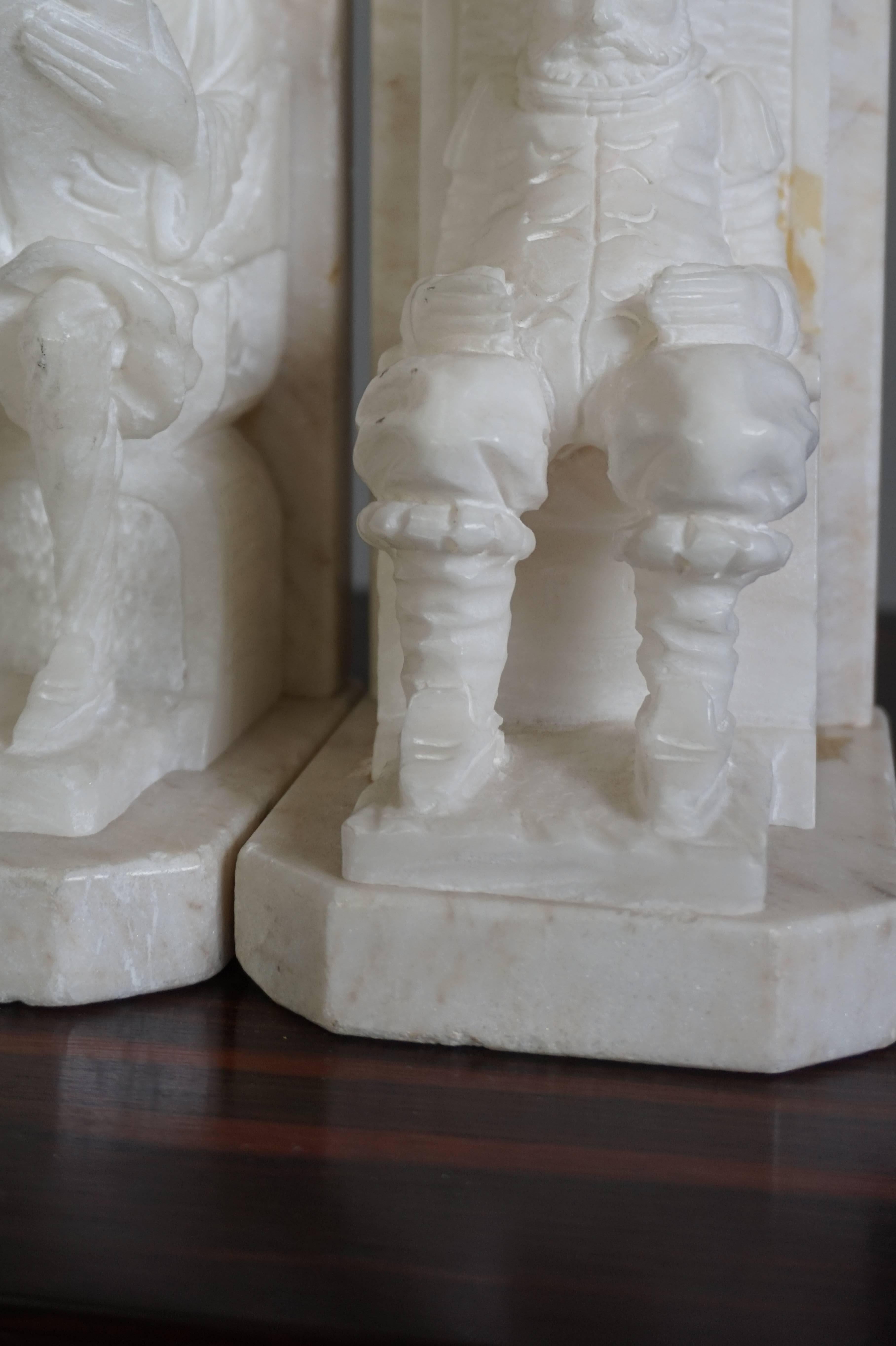 Hand-Carved Alabaster Don Quixote and Sancho Panza Bookends Mid-Century Italy 2