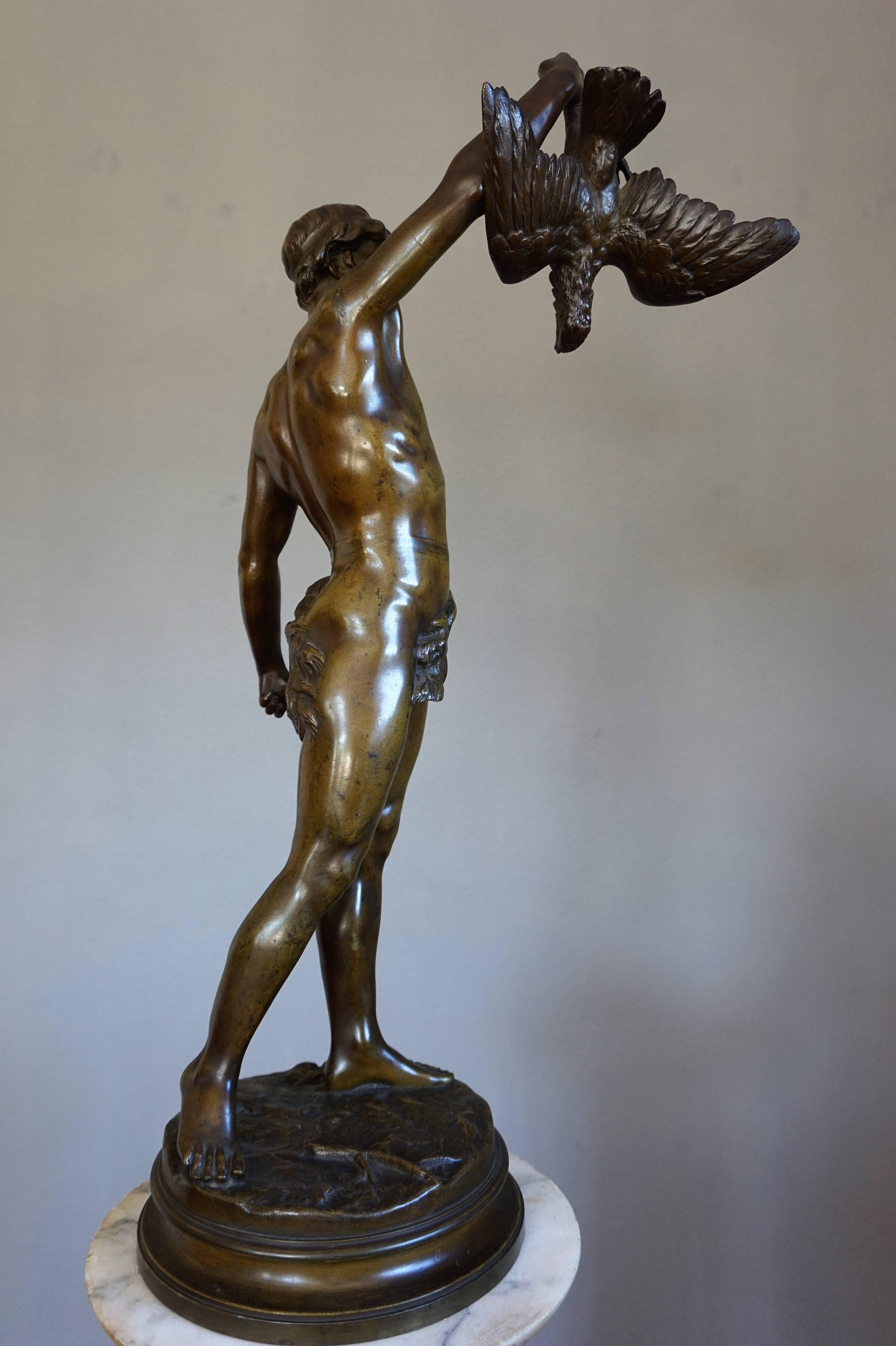 Stunning Antique Bronze Sculpture of Young Male Hunter & Prey by Georges Coudray 5