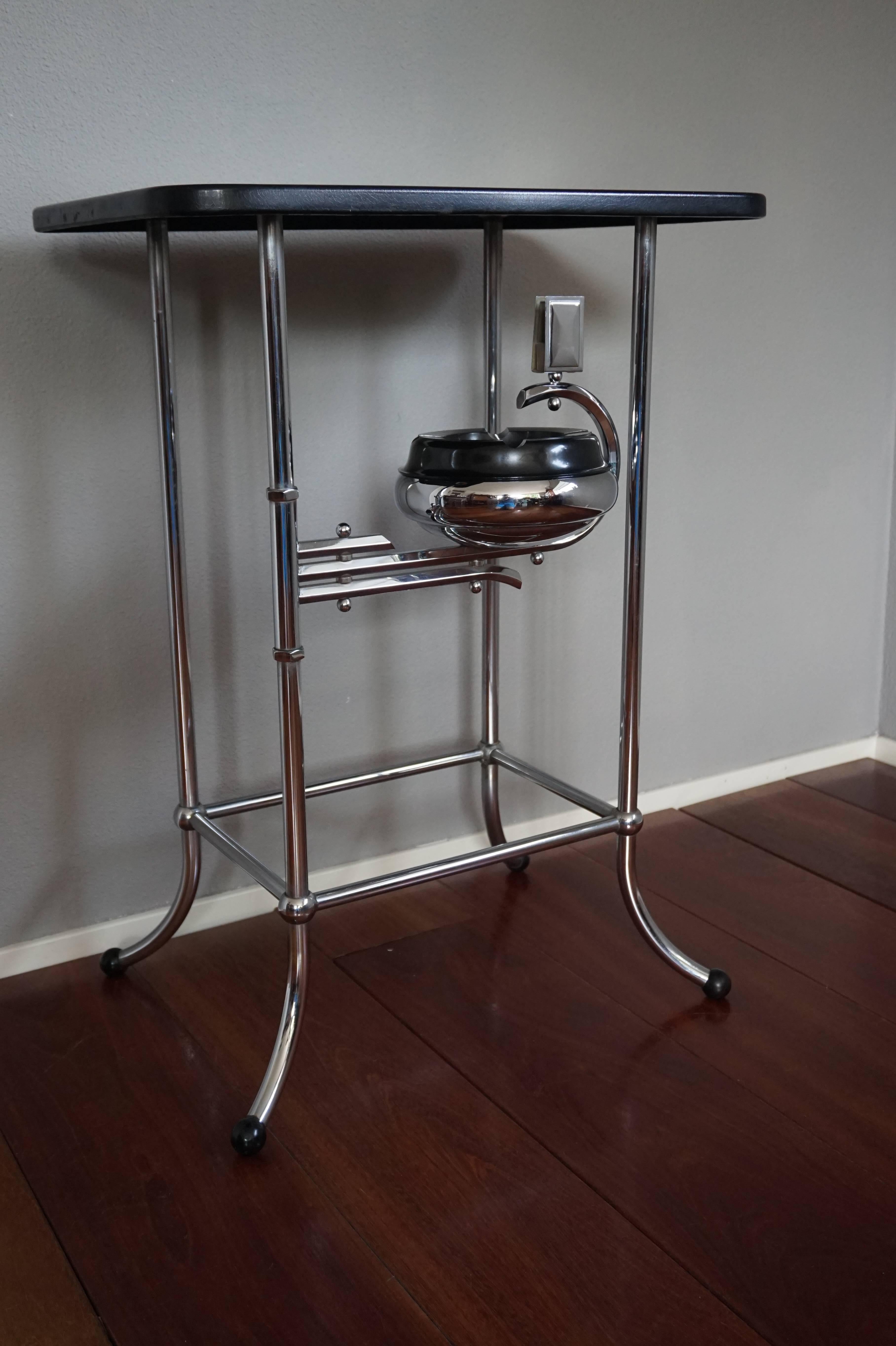 European Modernist Machine Age Chrome & Bakelite 1930s Cocktail/Drinks Table and Ashtray For Sale