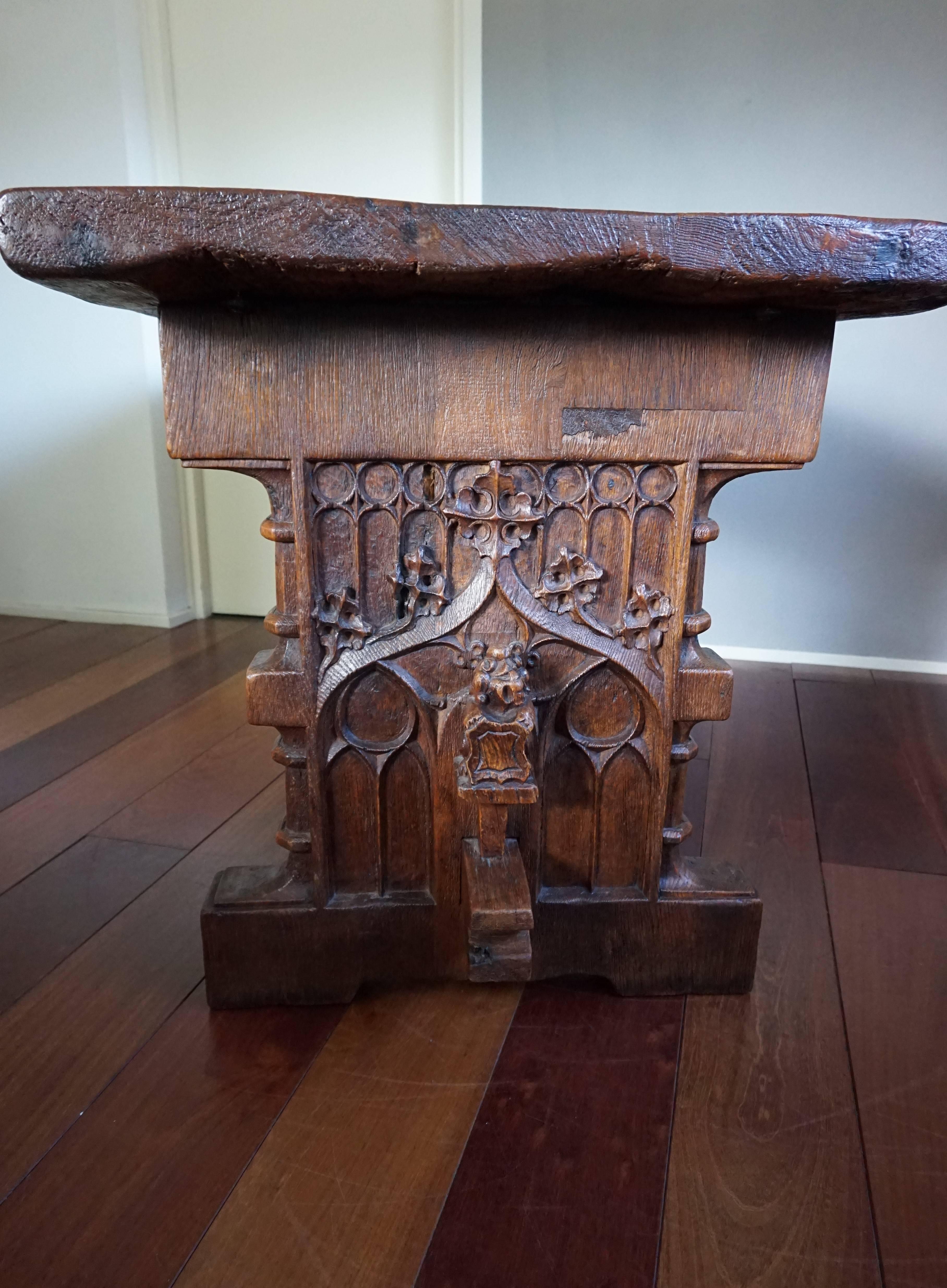 Dutch Antique Hand-Carved Gothic Revival Refectory Table or Side Table