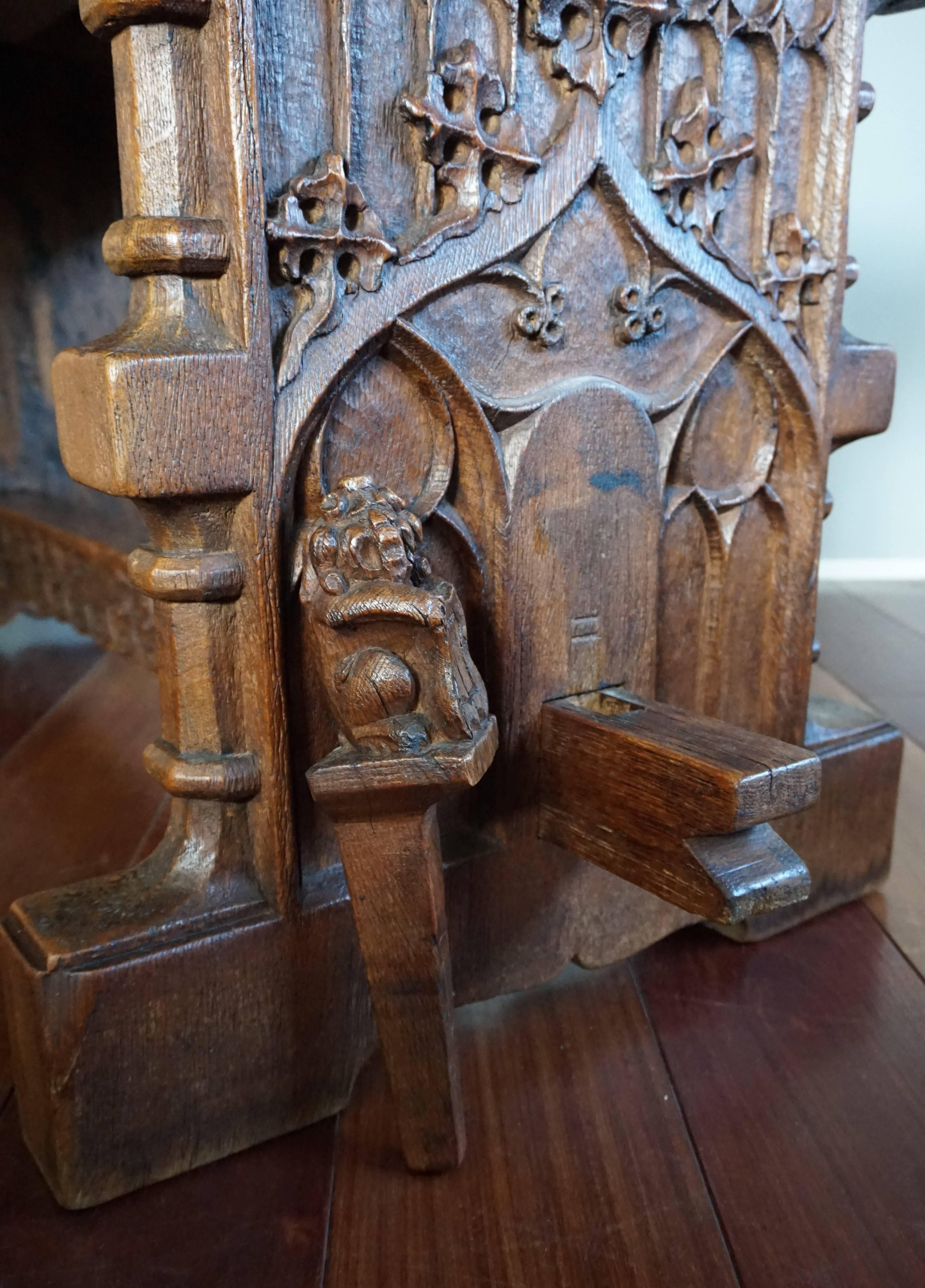 20th Century Antique Hand-Carved Gothic Revival Refectory Table or Side Table