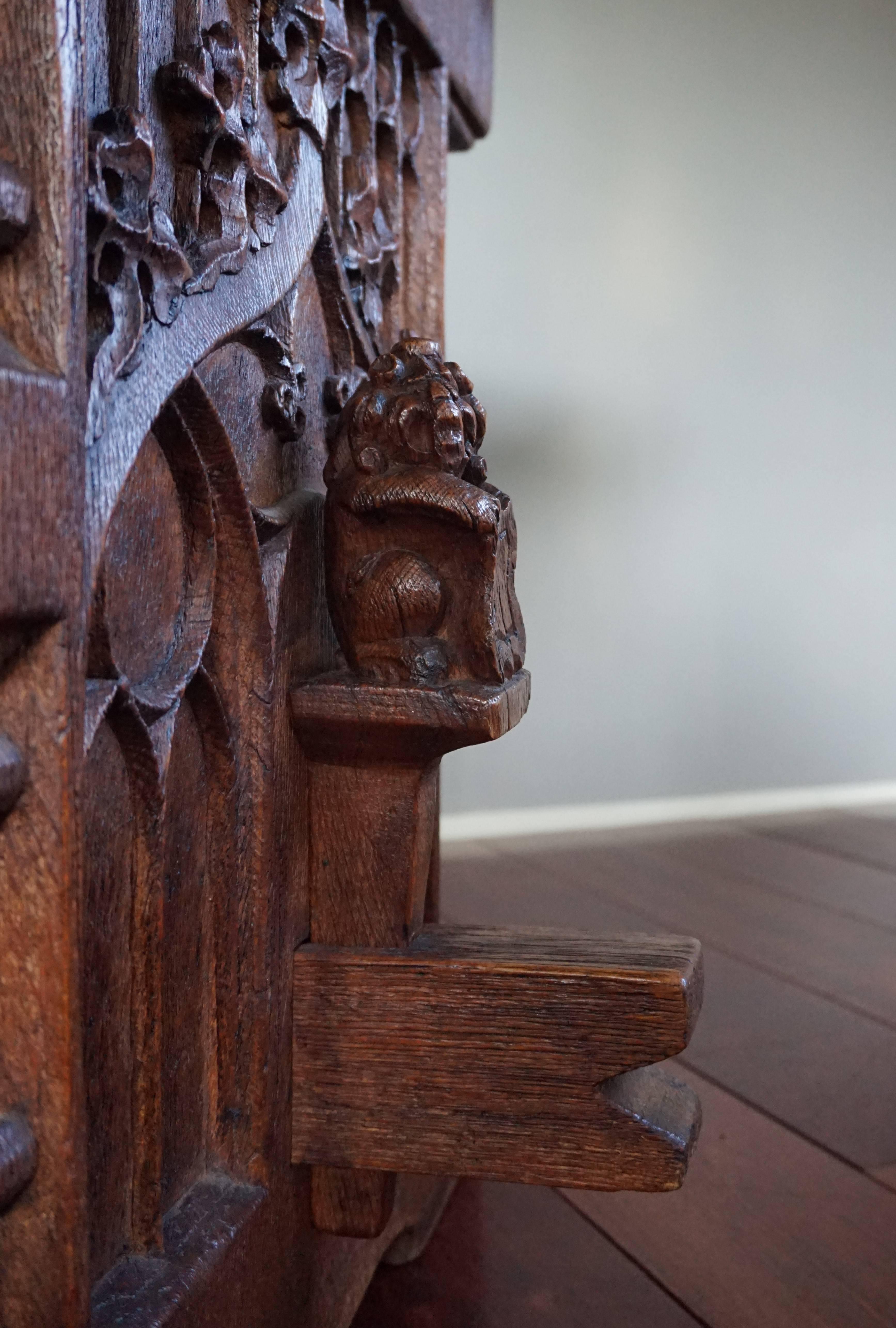 Antique Hand-Carved Gothic Revival Refectory Table or Side Table In Excellent Condition In Lisse, NL