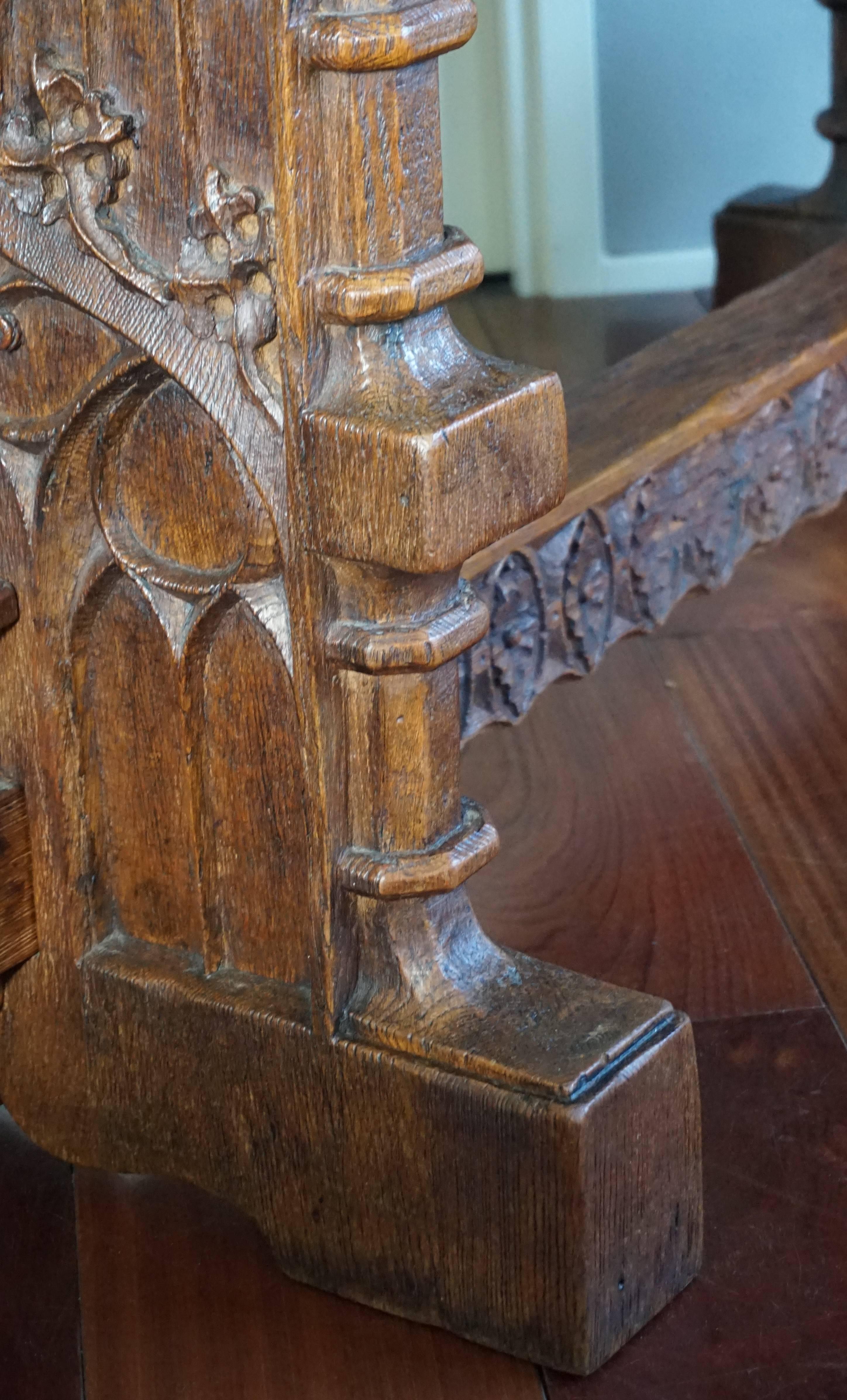 Antique Hand-Carved Gothic Revival Refectory Table or Side Table 1
