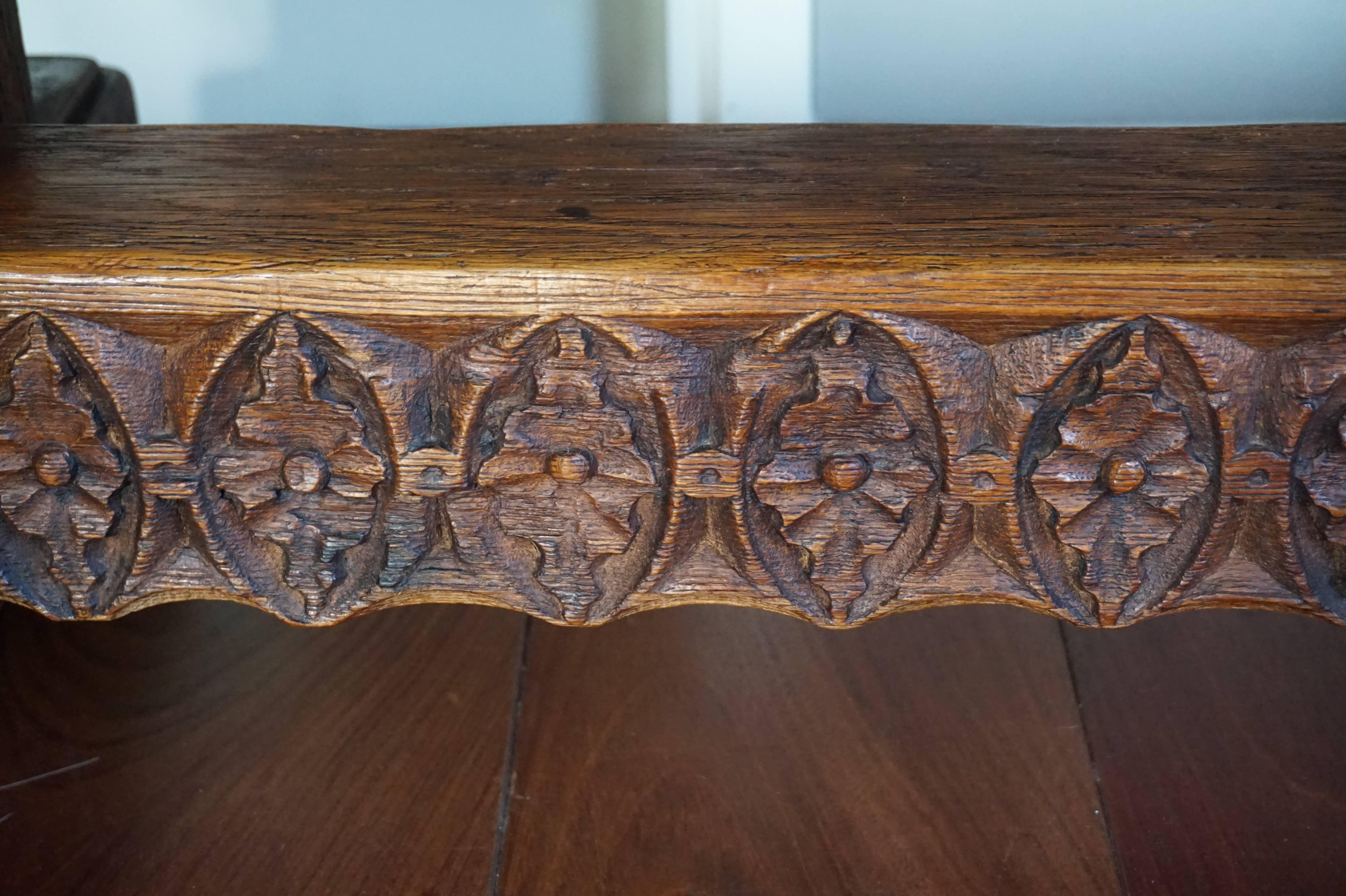 Antique Hand-Carved Gothic Revival Refectory Table or Side Table 3